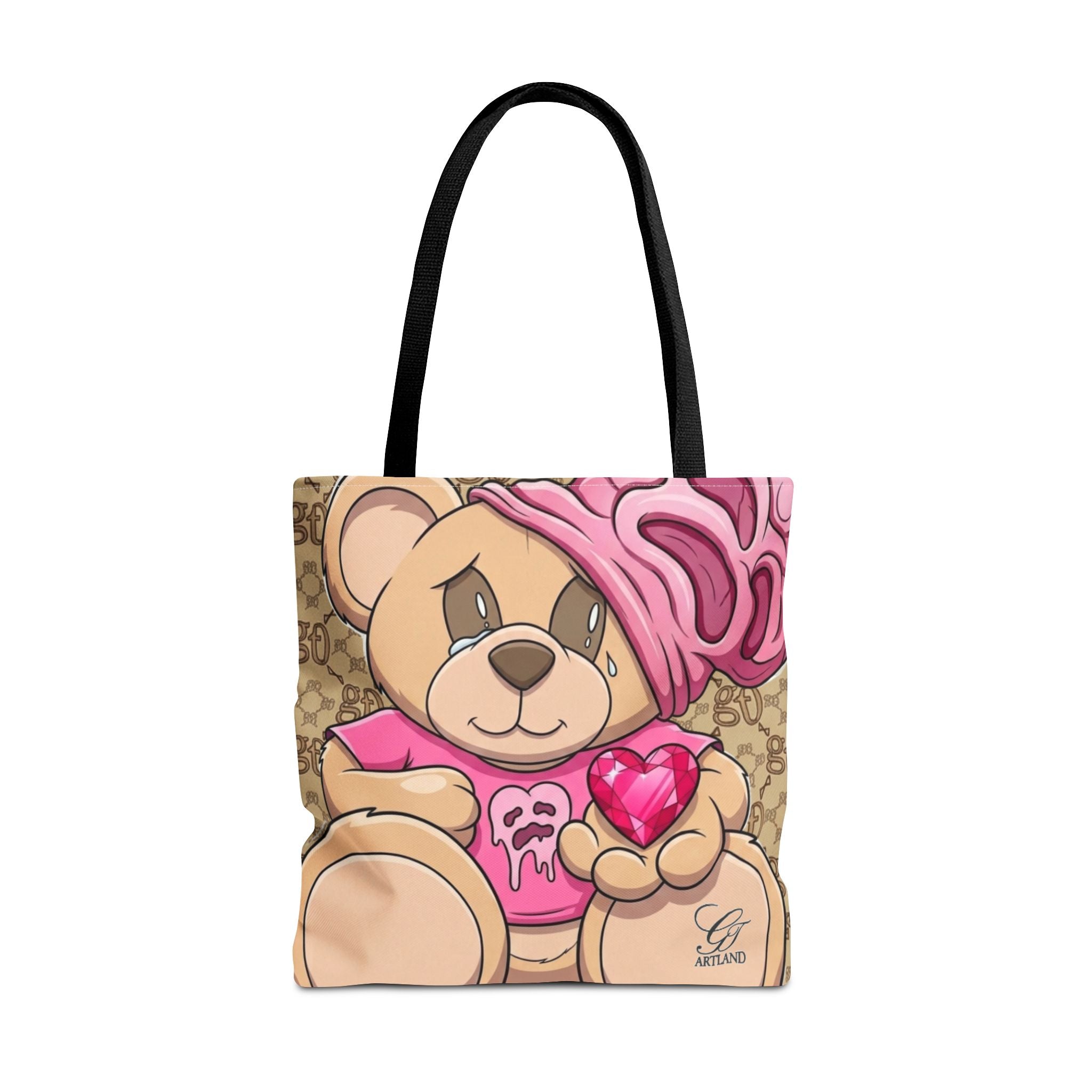 Cute Teddy Heart Tote Bag – Pink Teddy Holding Tote Bag by GT Artland