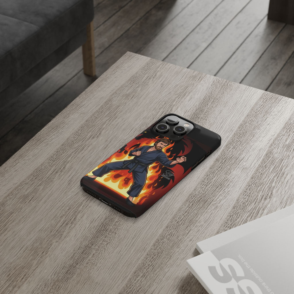 Martial Artist Illustration Slim Phone Case | Karate Fighter Flames by GT Artland