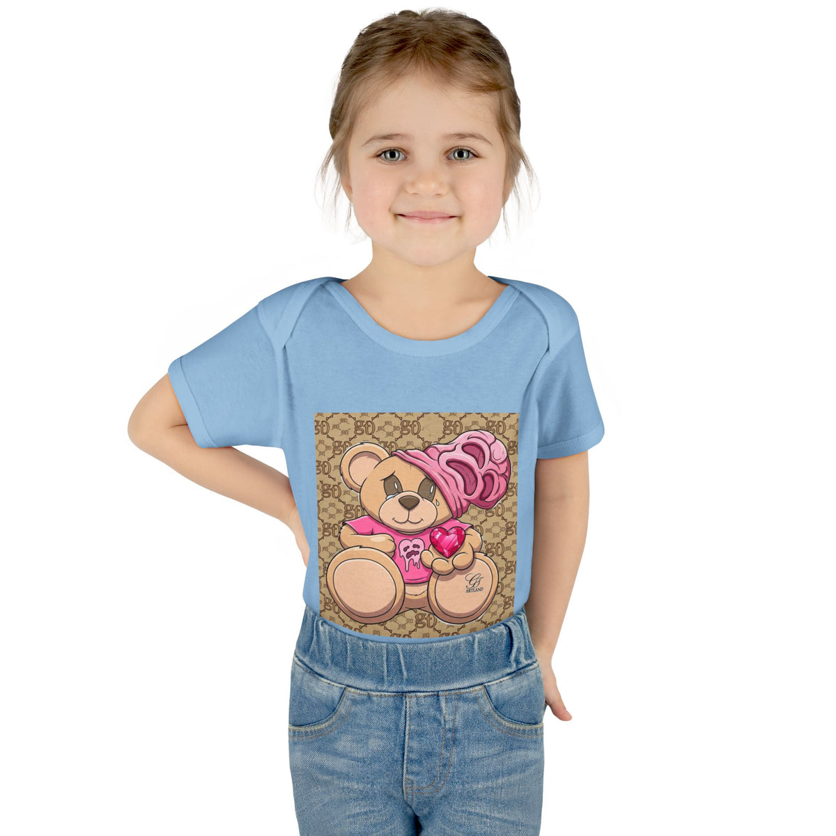 Pink Heart Teddy Bear Infant Bodysuit by GT Artland
