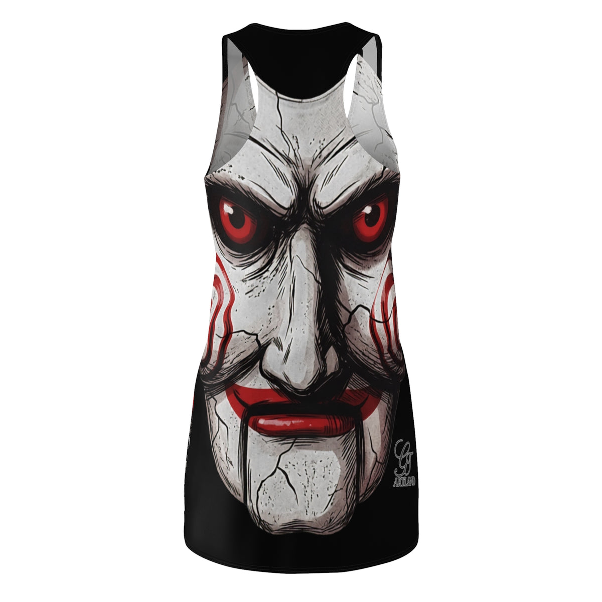 Spooky Cracked Mask Evil Dummy Halloween Dark Horror Racerback  Dress