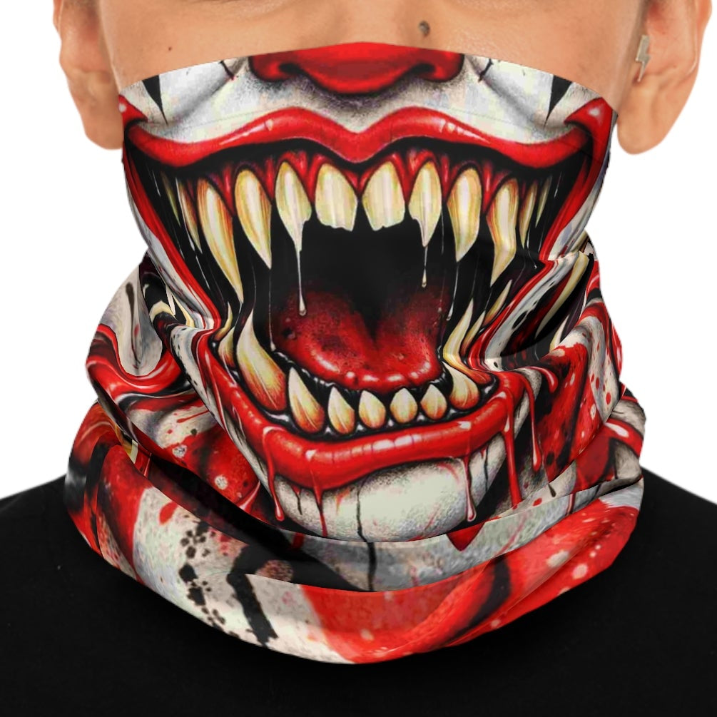 Bloody Clown Face Smile Lightweight Neck Gaiter | Horror Mask, Creepy Circus by GT Artland