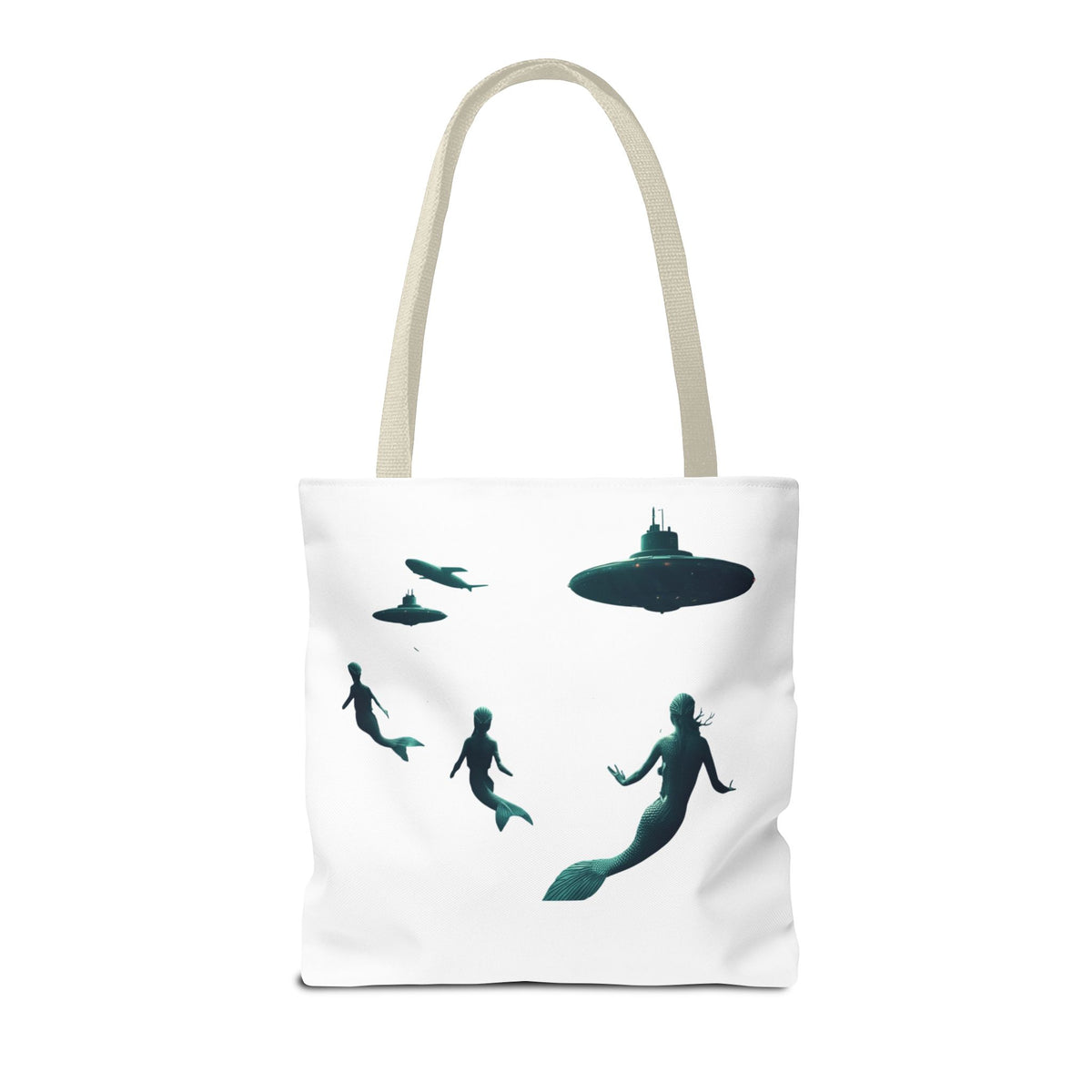 Ocean Inspired Mermaid UFOs Tote Bag With A Underwater Alien Scene