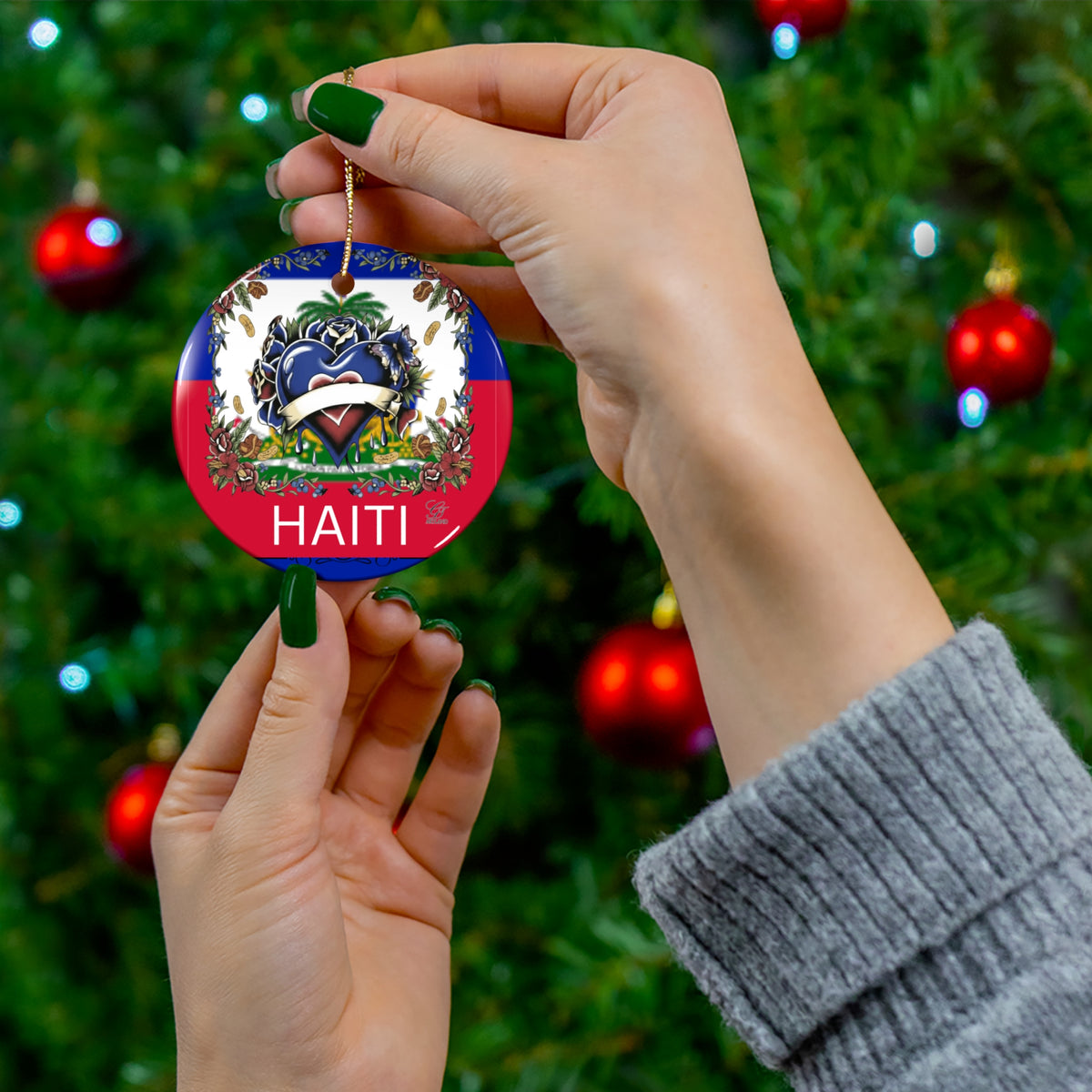 Haiti Ceramic Ornament — Heart Crest Holiday Keepsake by GT Artland