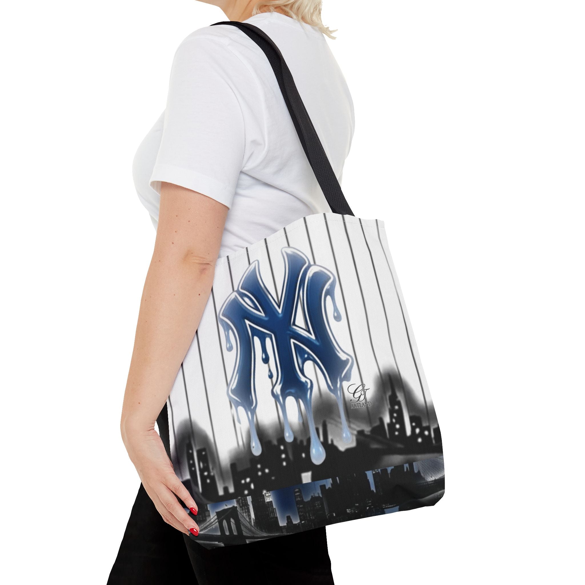 City NYC Drip Personalized Any Name Any Number Tote Bag — Custom Name Pinstripe NYC Design by GT Artland