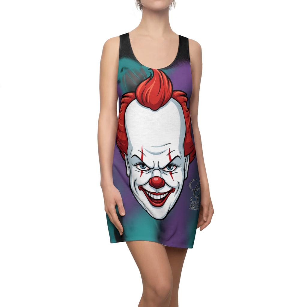 Scary Clown Face Racerback Dress | Horror Carnival Print