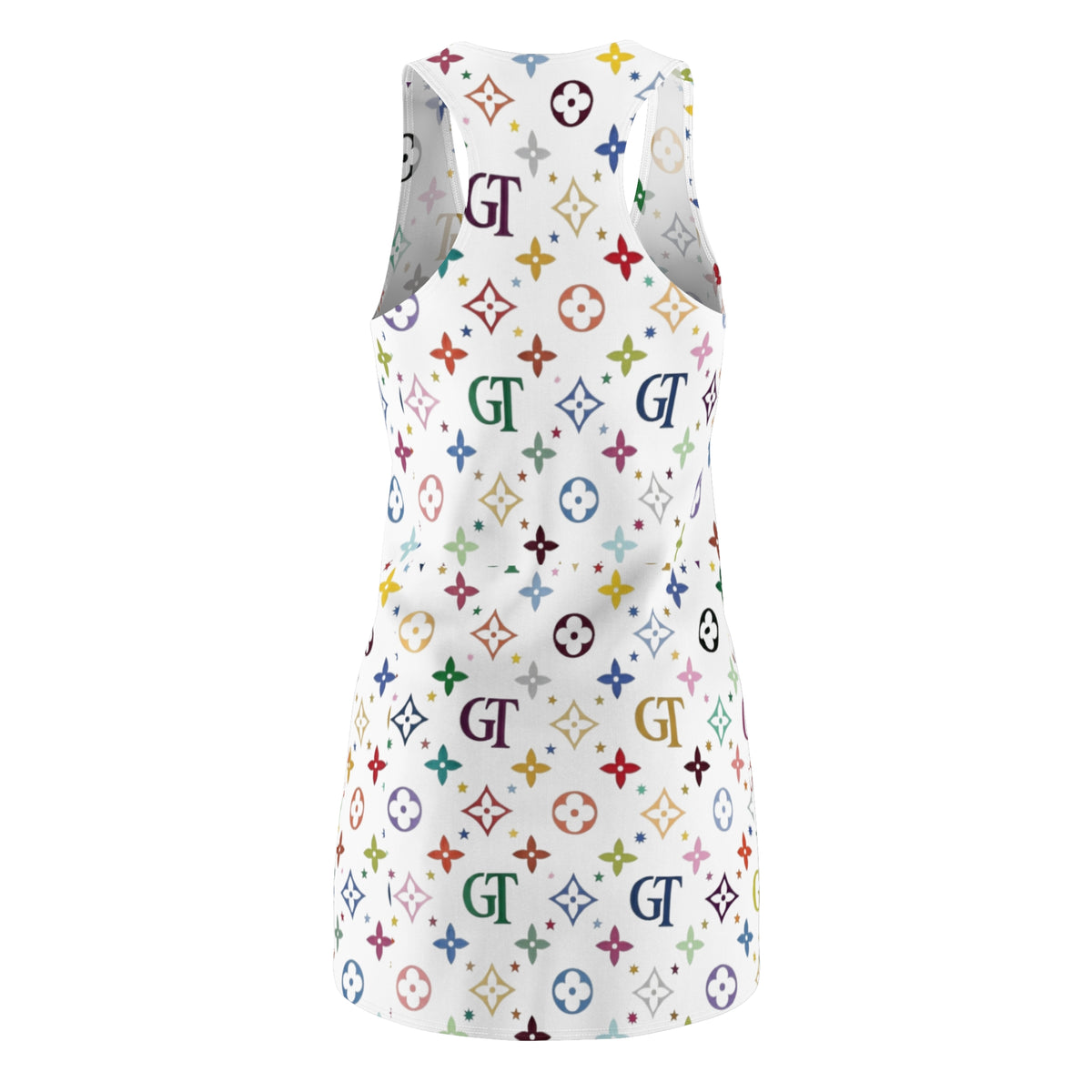 Women's Racerback Dress with Colorful Monogram-Inspired Print by GT Artland
