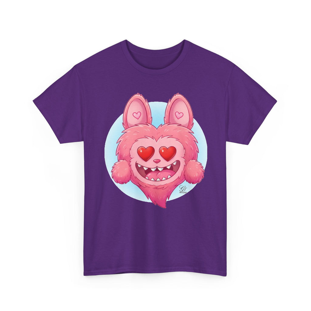 Pink Heart-Eyed Monster T-Shirt | Cute Fuzzy Creature by GT Artland