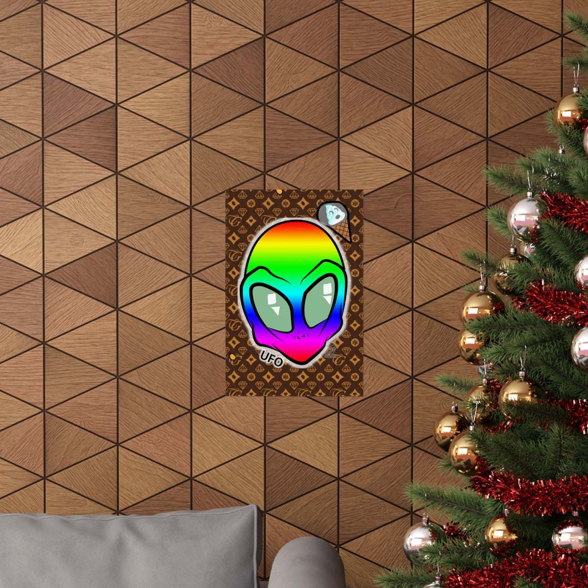 Rainbow Alien Head Matte Poster | UFO Pop Art Wall Decor by GT Artland