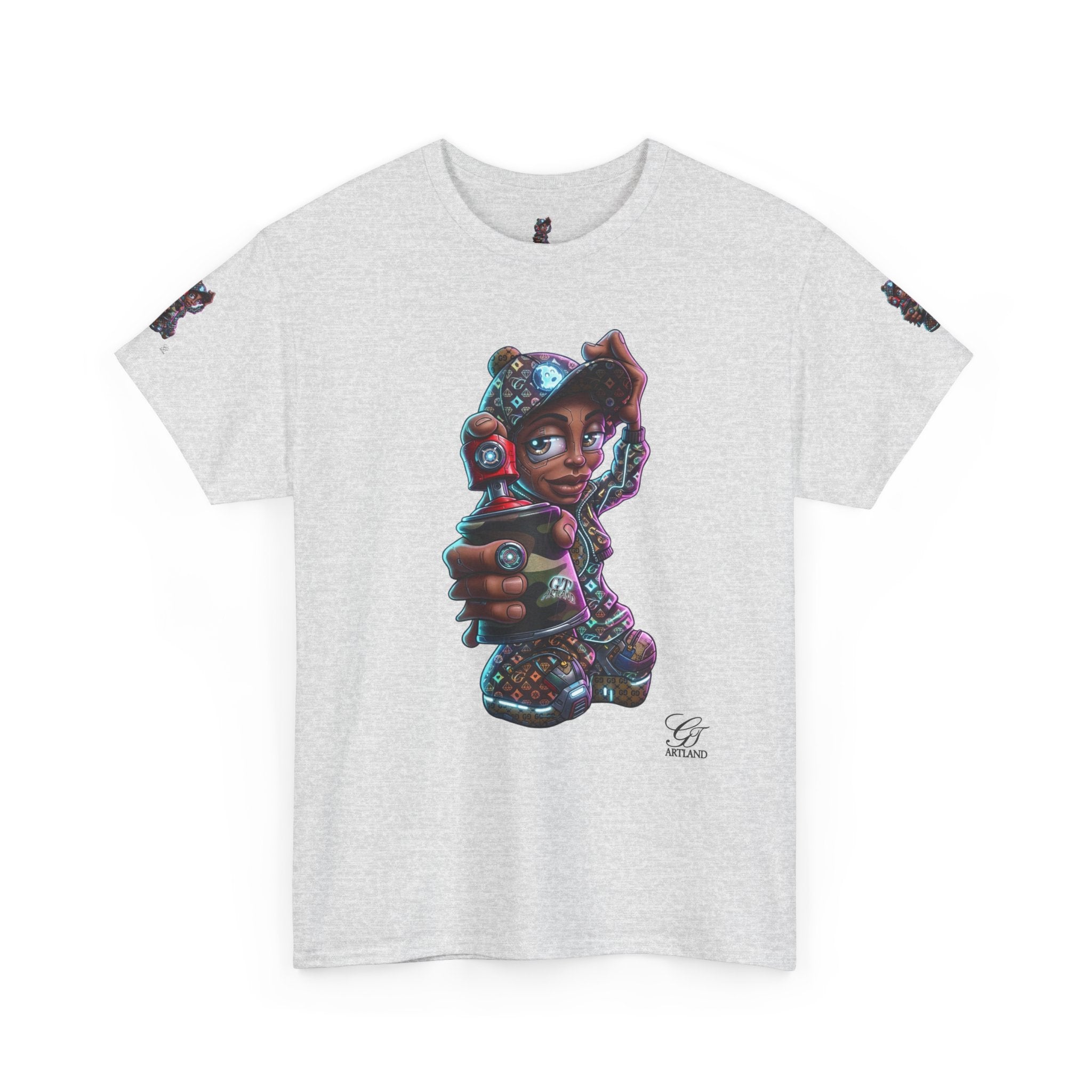 Ebony Futuristic Urban Spray Can Kid Gamer Tee - Cute Streetwear Graphic T-Shirt by GT Artland