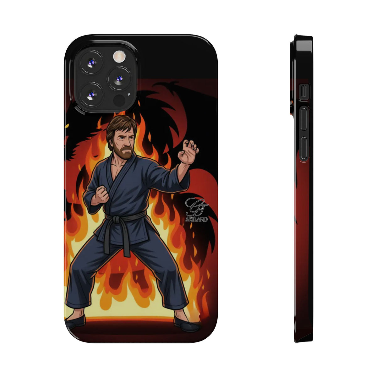 Martial Artist Illustration Slim Phone Case | Karate Fighter Flames by GT Artland