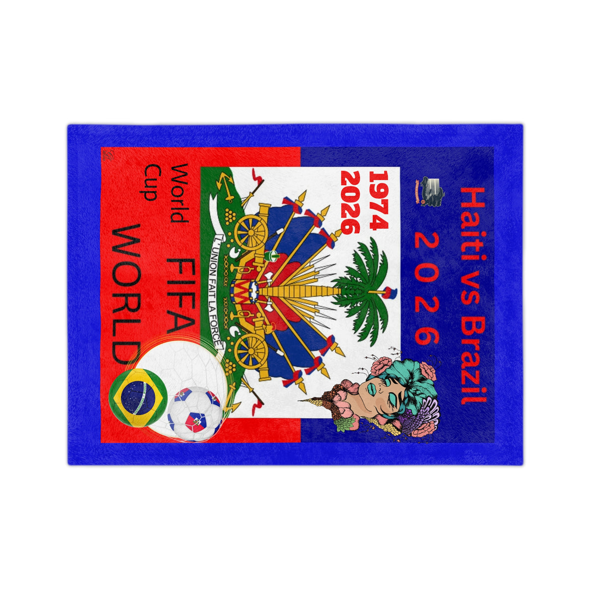 Multicoloured "Haitian vs Brazil" Worldwide FIFA Velveteen Football Blanket