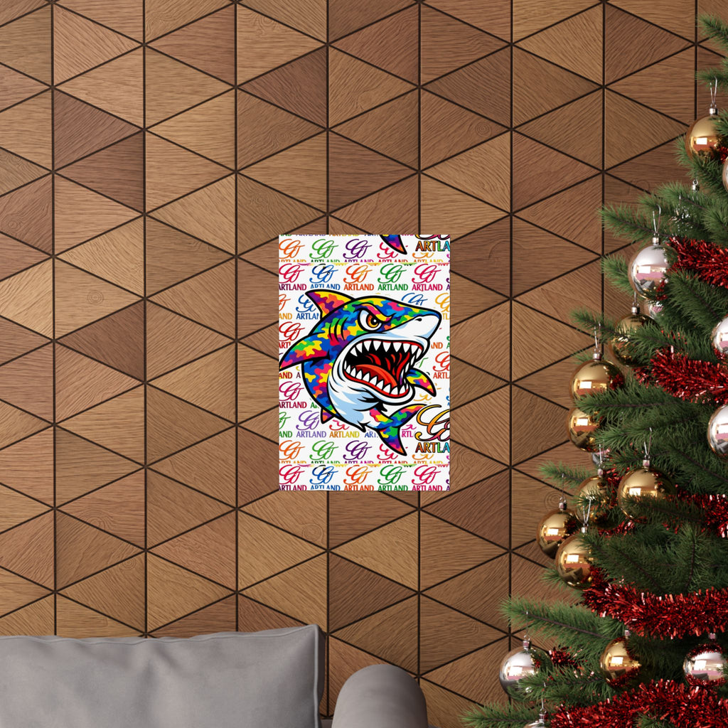 Colorful Rainbow Killa Shark Matte Poster – Bold Ocean Wall Art by GT Artland