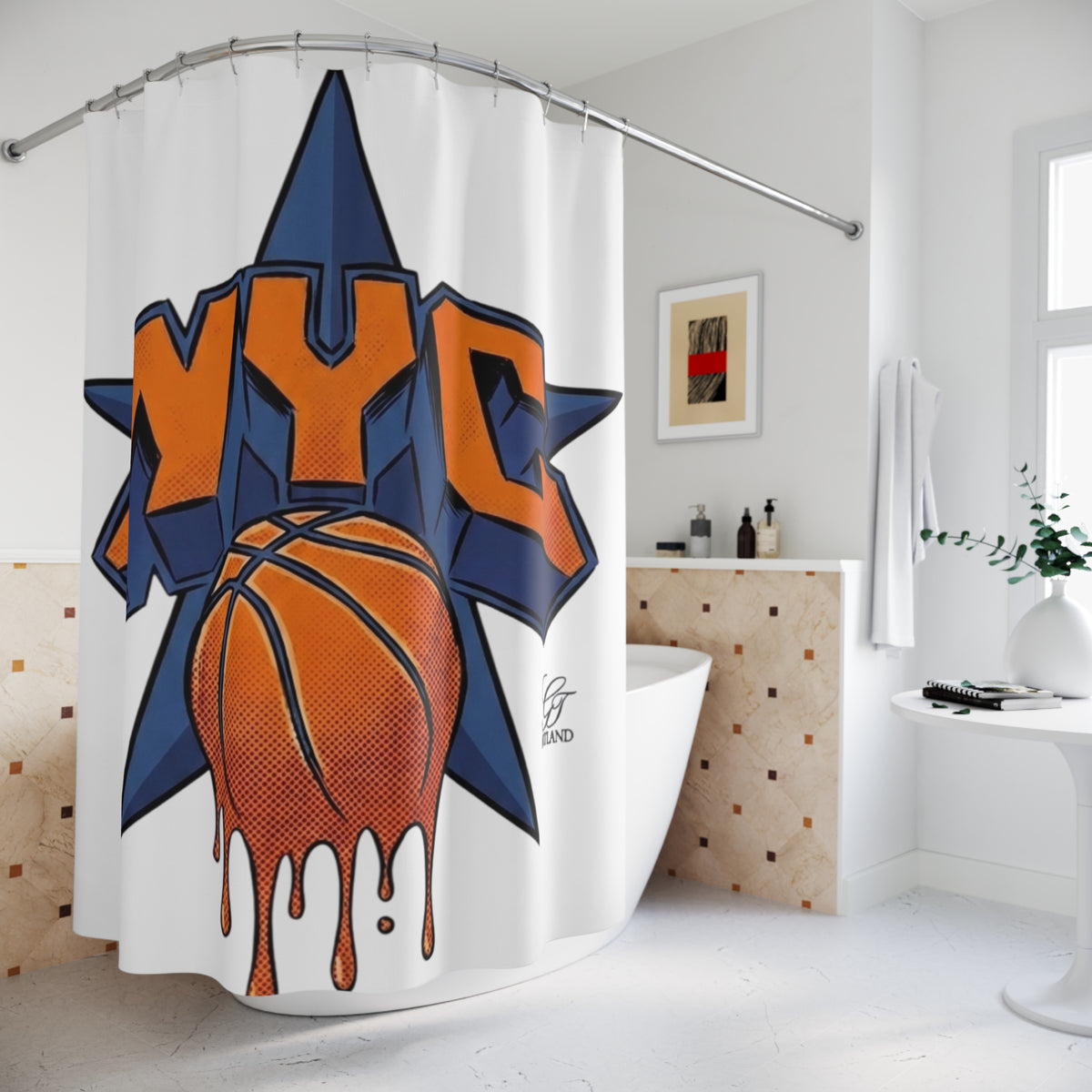 NYC Dripping Basketball Shower Curtain | Urban Streetball Decor by GT Artland