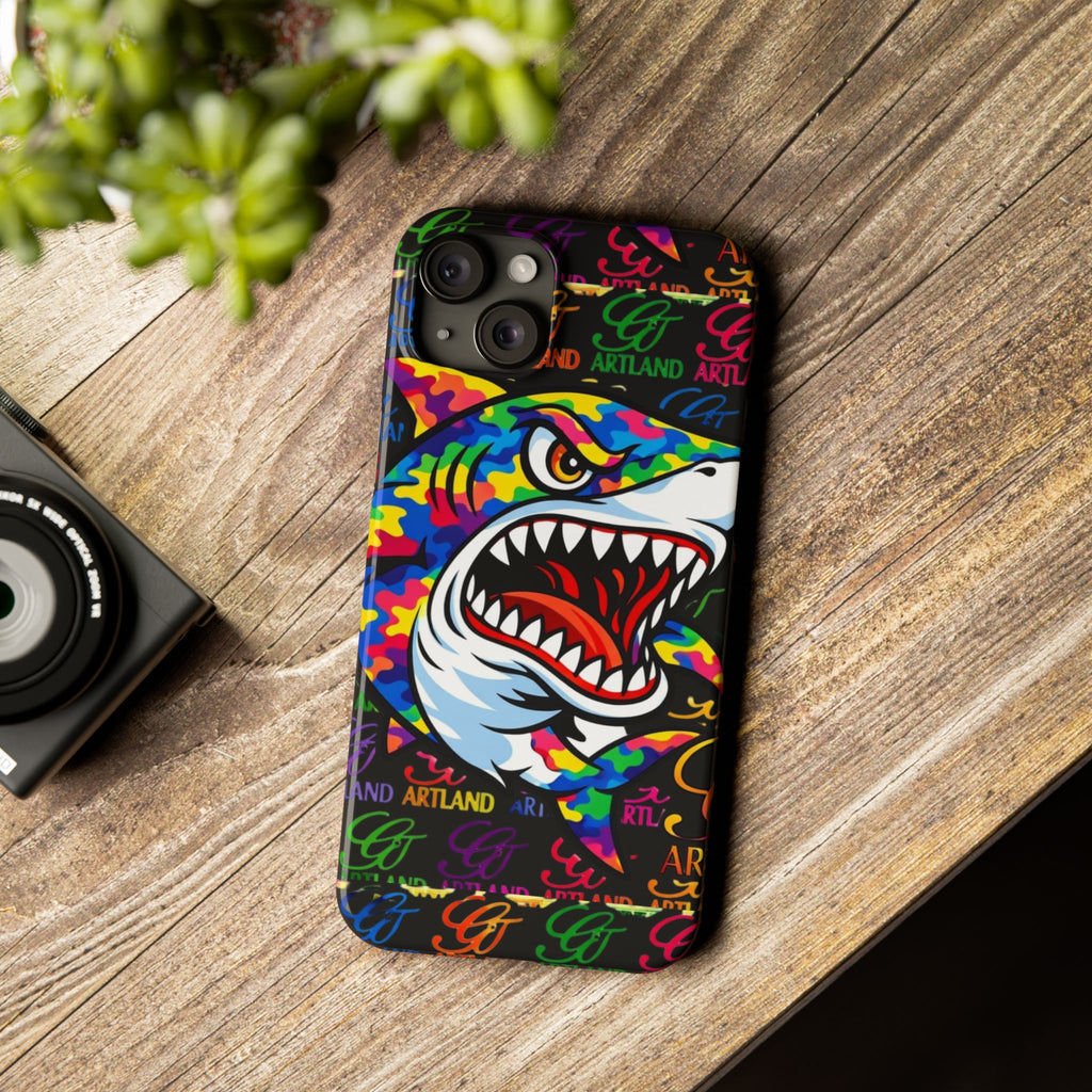 Colorful Shark GT Illustration Slim Phone Case | Neon Graffiti Pattern by GT Artland