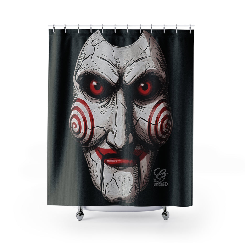 Spooky Cracked Mask Evil Dummy Halloween Dark Horror Shower Curtain | Yoga Poses Bathroom Decor