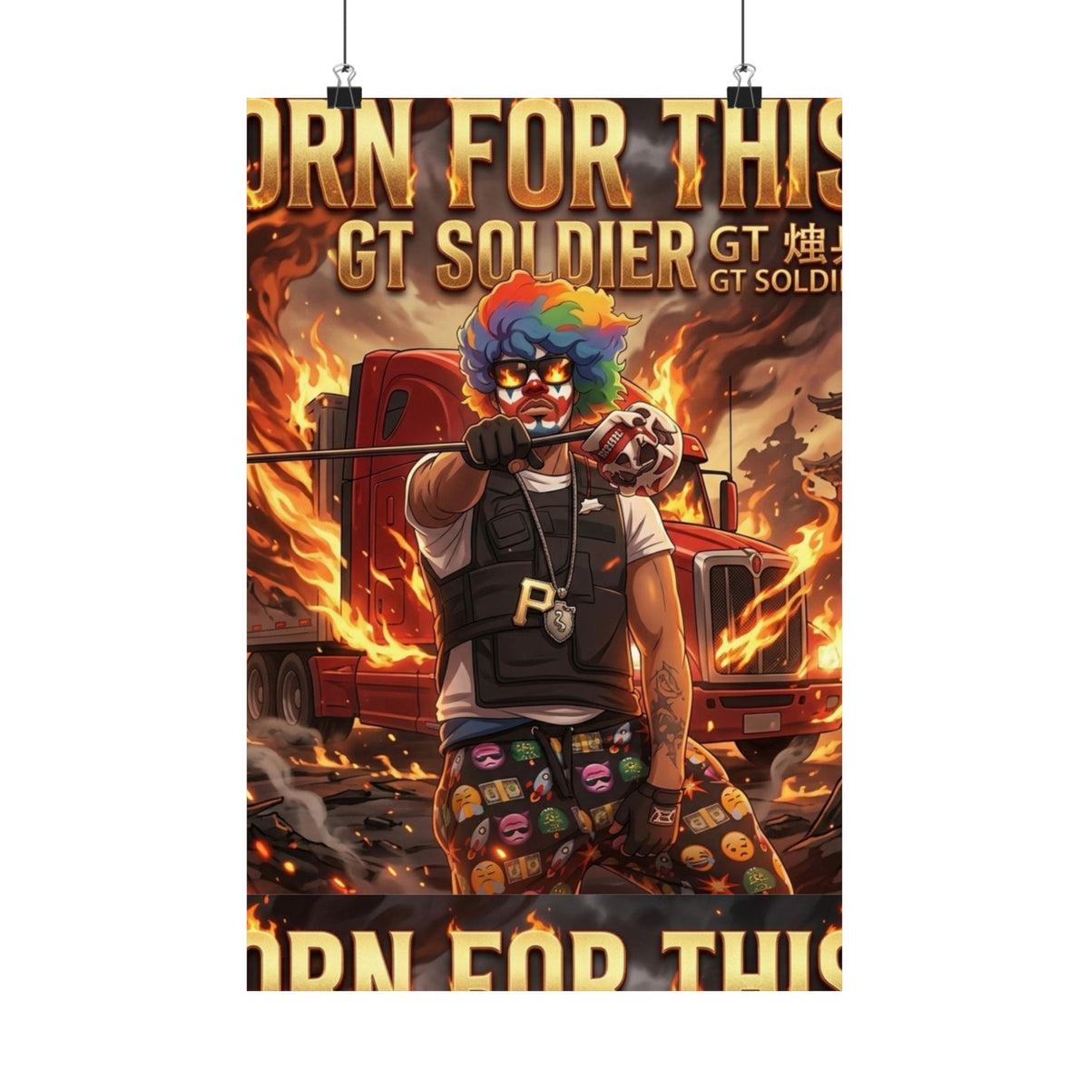 GT Soldier Clown Poster — Fiery Gamer Art Matte Vertical Print by GT Artland