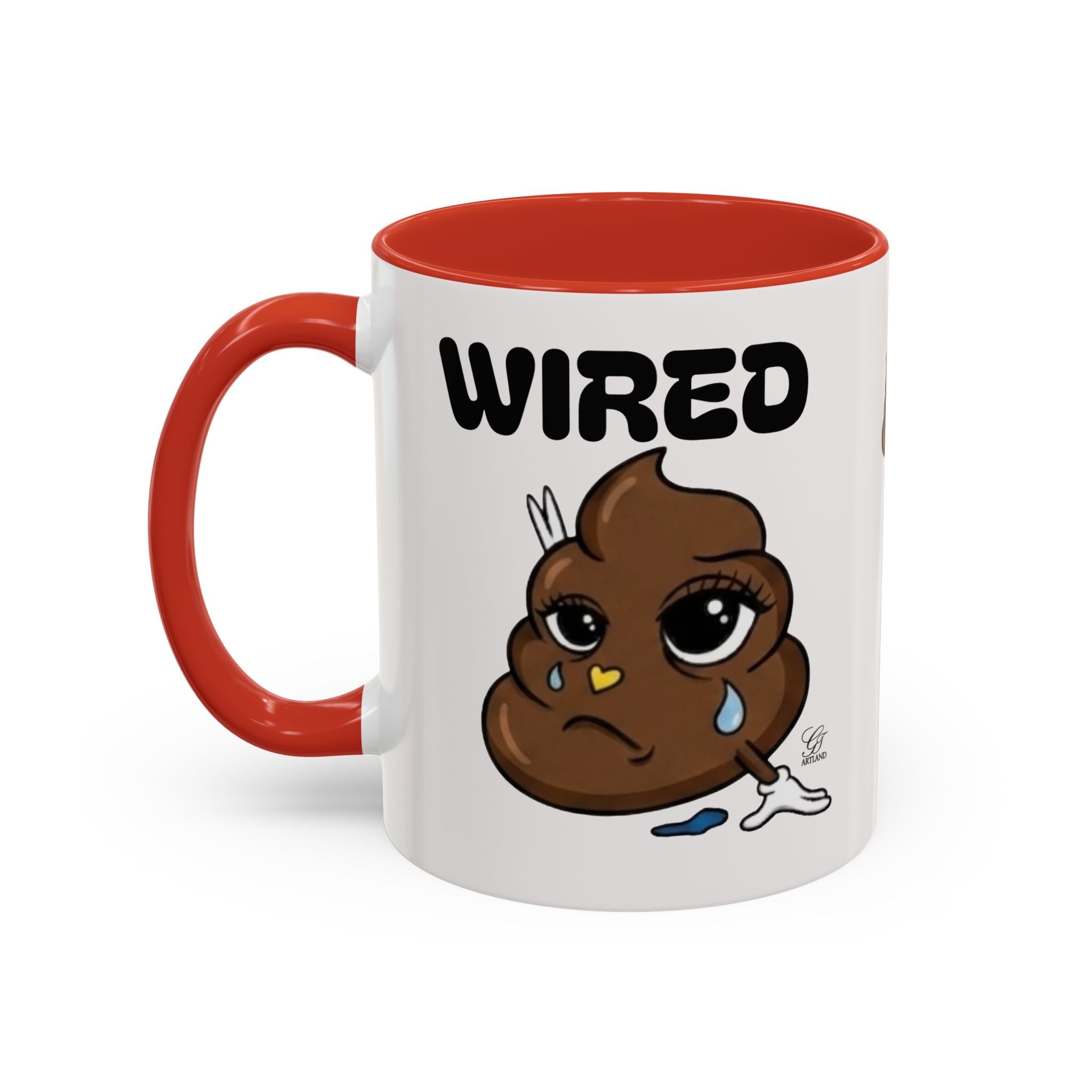 Wired Coffee Mug — Funny Poop Emoji Design Accent Mug (11/15 oz) by GT Artland