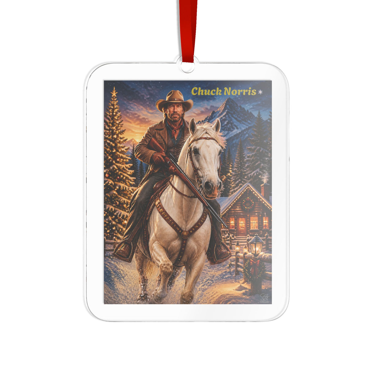 Chuck Norris Cowboy Christmas Acrylic Ornament