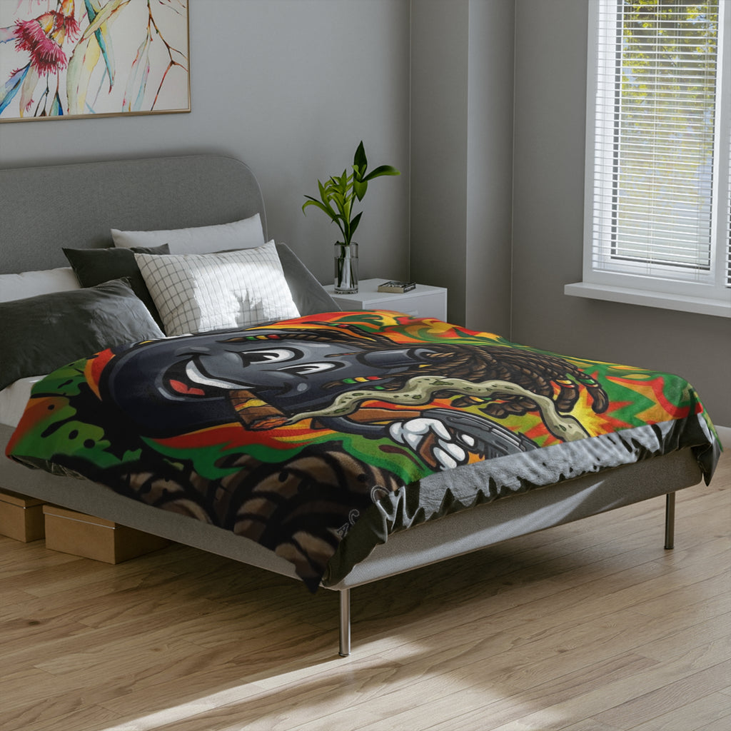 Rasta Grenade Character Velveteen Microfiber Blanket | Cannabis Leaf, Dreadlocks by GT Artland