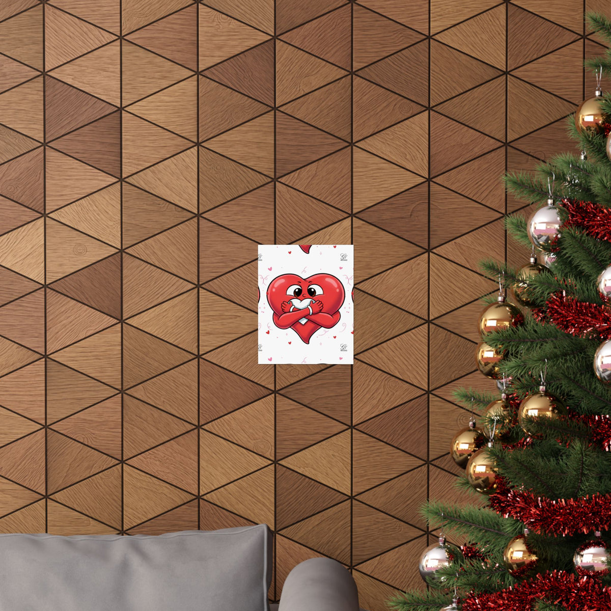 Valentine Hug Heart Matte Poster — Cute Cartoon Heart Embrace Wall Art by GT Artland