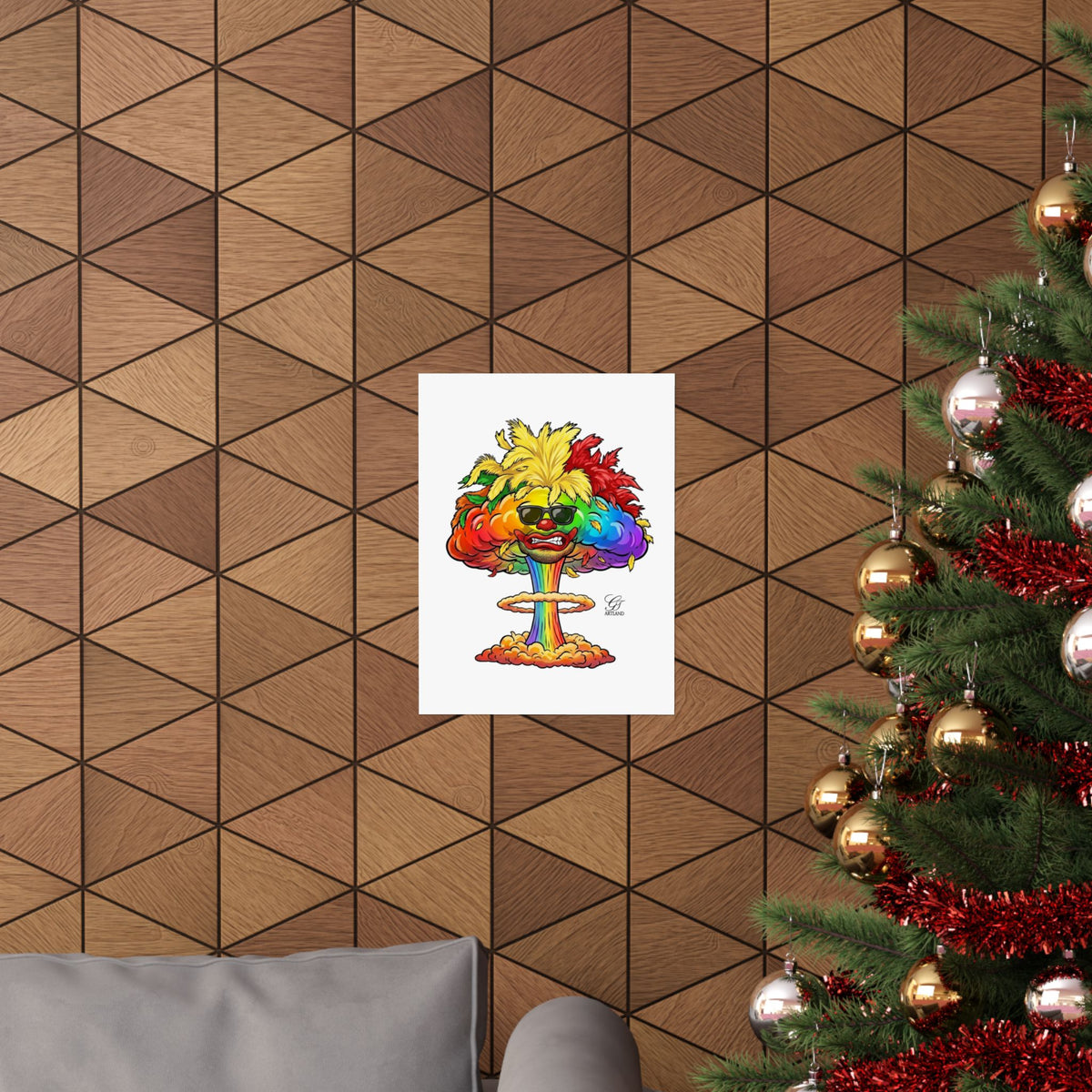 Rainbow Clown Mushroom Cloud Poster | Matte Vertical Art Print by GT Artland
