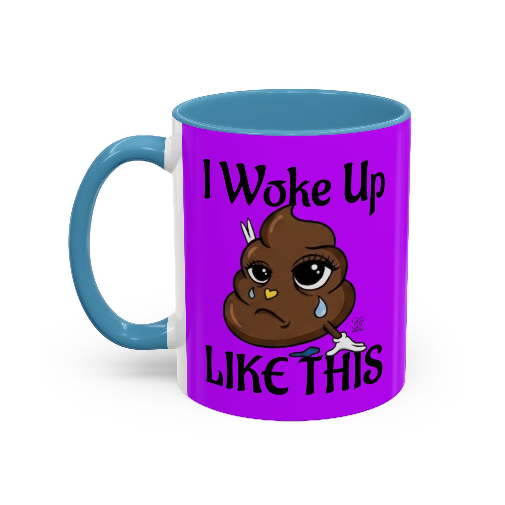 Sad Poop Emoji Accent Coffee Mug (11/15oz) — Funny Cute Kawaii Tearful Poop Design by GT Artland