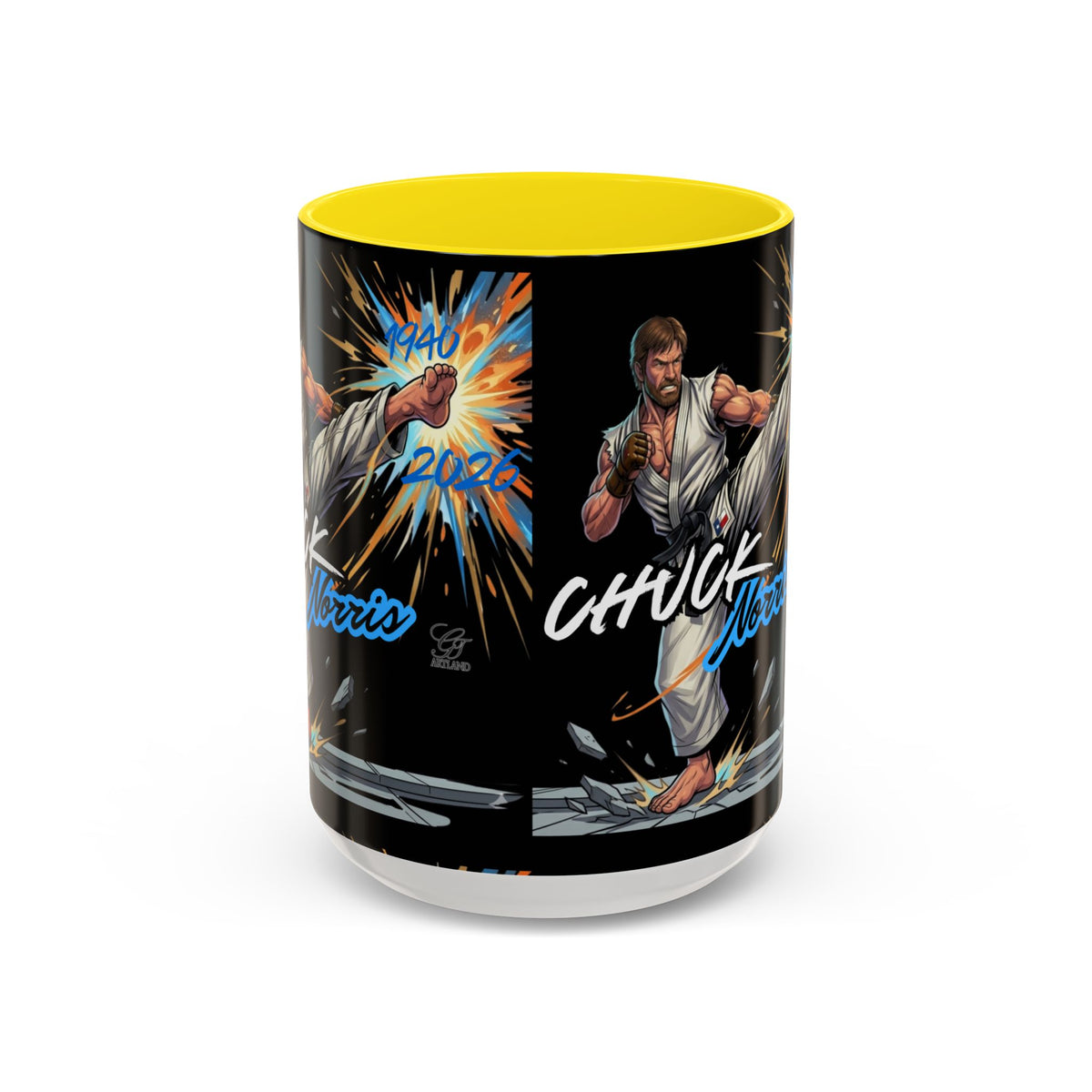 Norris Martial Artist Kick Mug | Black Accent Coffee Cup