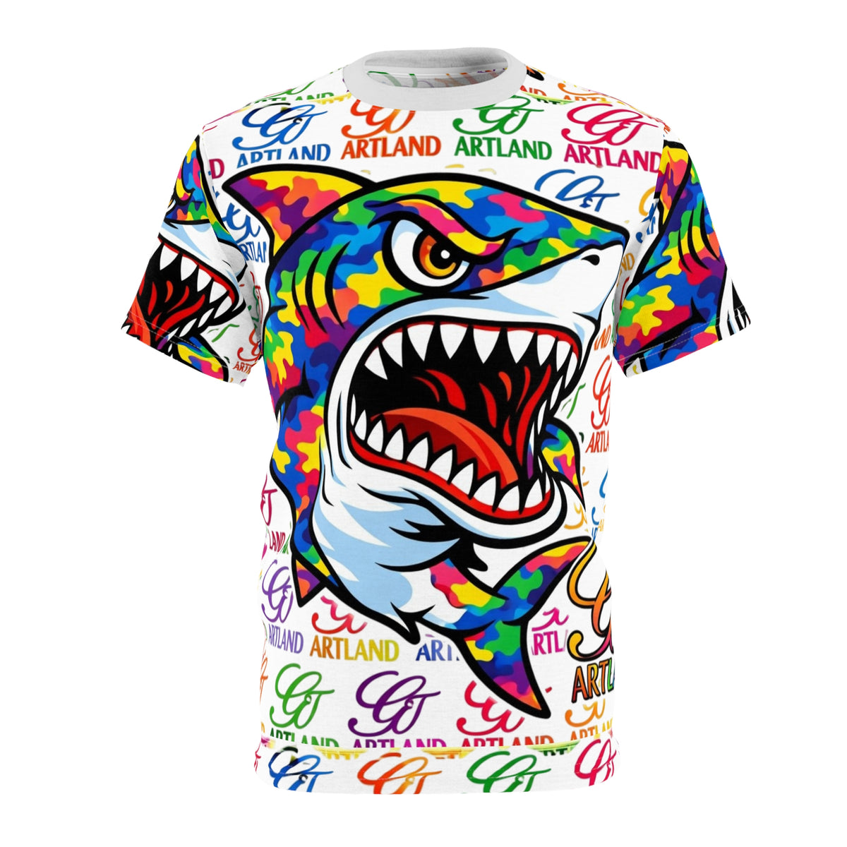Colorful Aggressive Shark GT Tee | Graffiti Logo Pattern by GT Artland