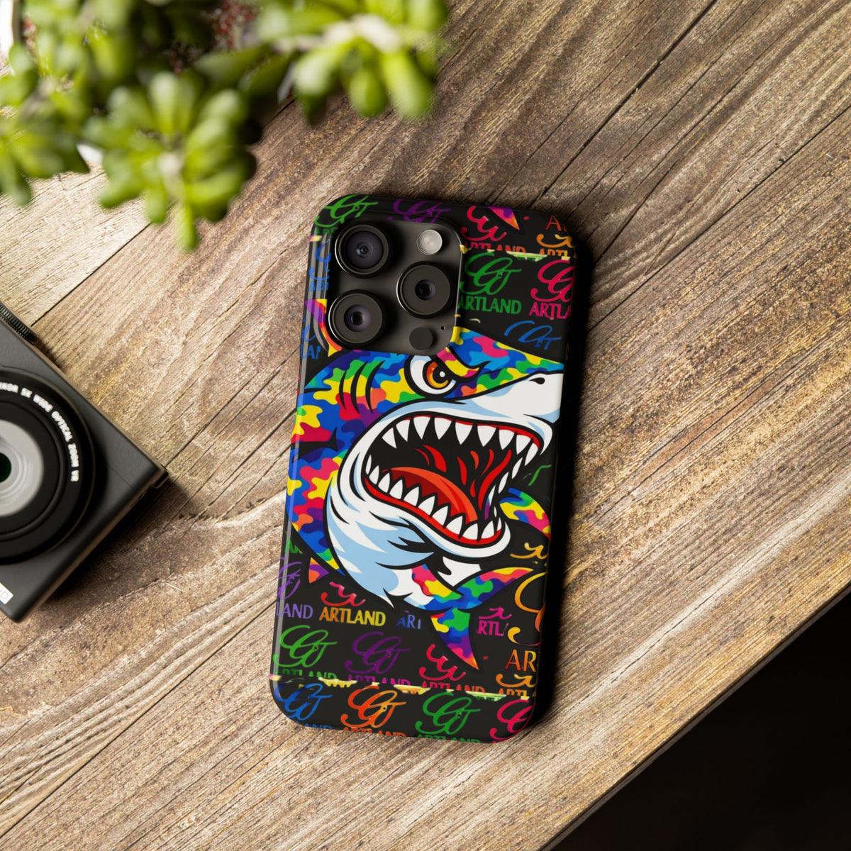 Colorful Shark GT Illustration Slim Phone Case | Neon Graffiti Pattern by GT Artland