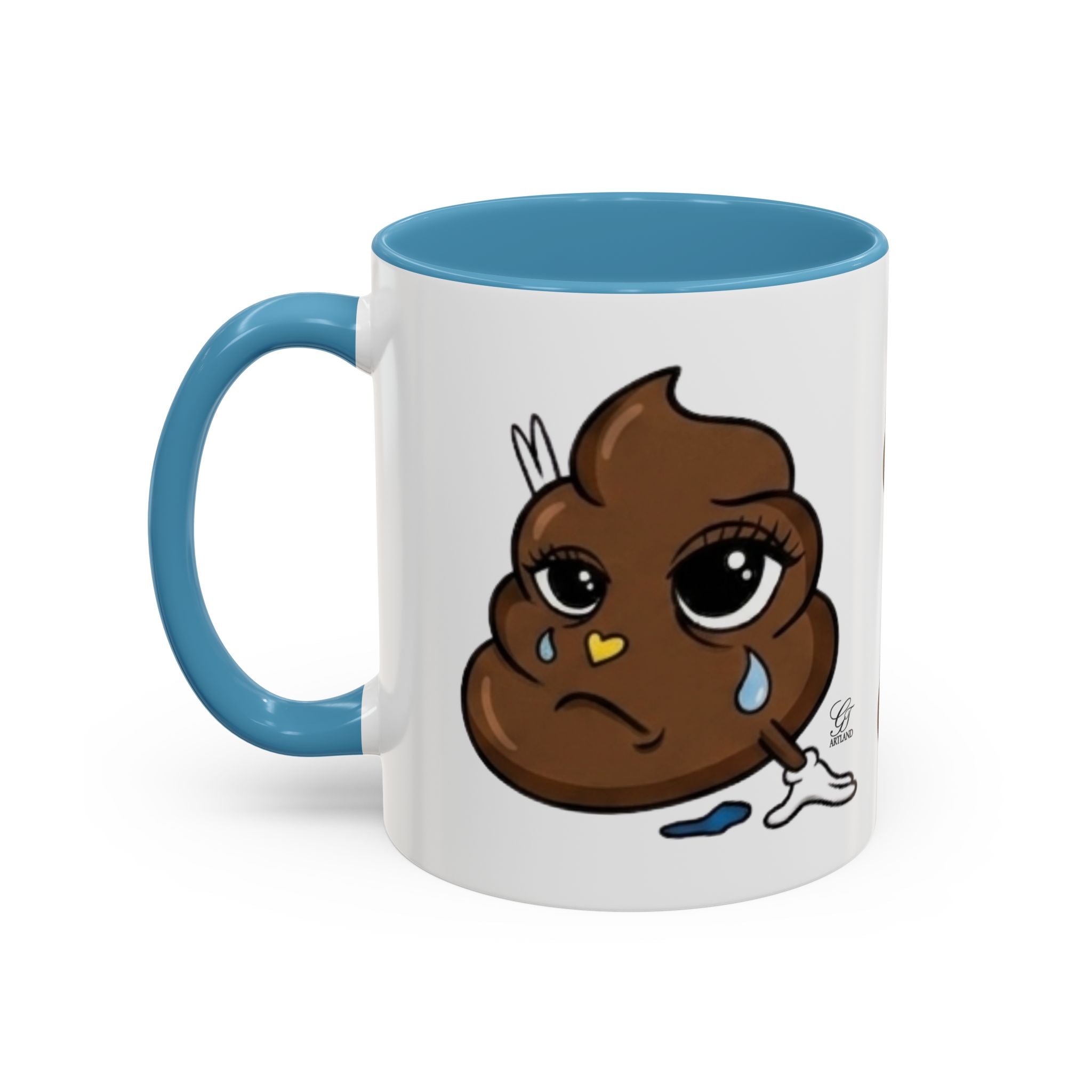 Sad Poop Emoji Coffee Mug — Funny Kawaii Gag Gift Accent Mug by GT Artland