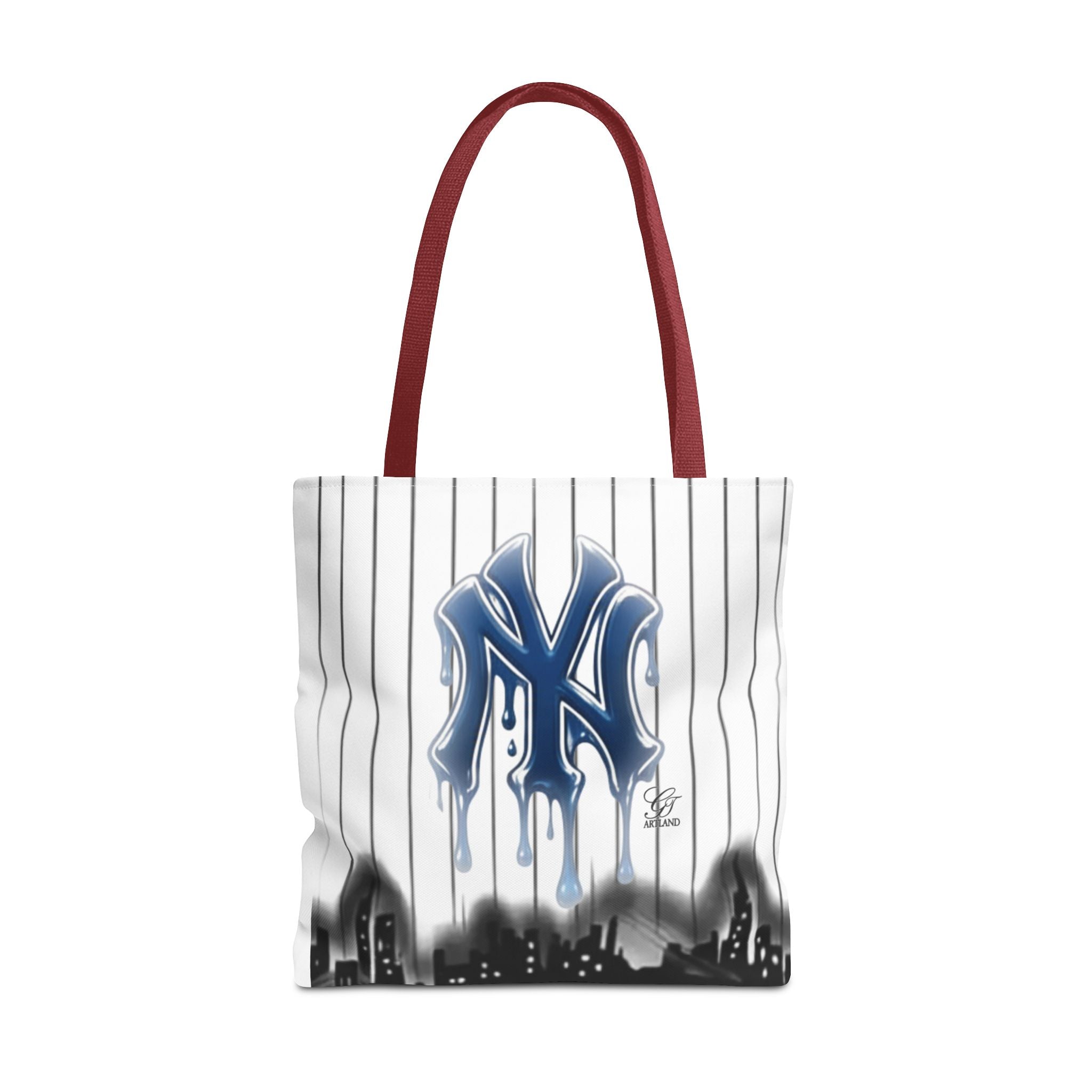 Drip NY Fan Gear Logo Pinstripe Tote Bag — Urban Baseball Cityscape by GT Artland