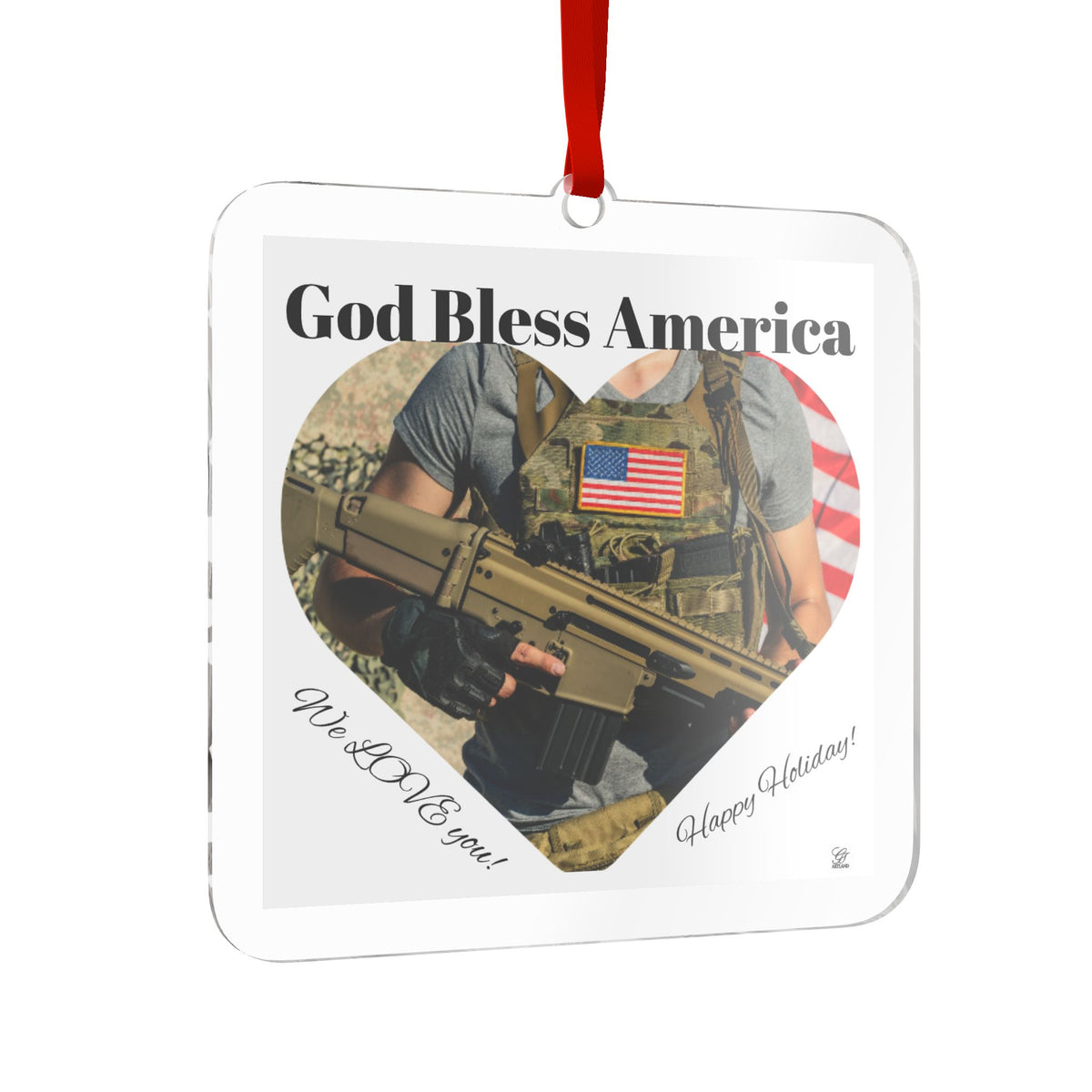 God Bless America Military Christmas Acrylic Ornament