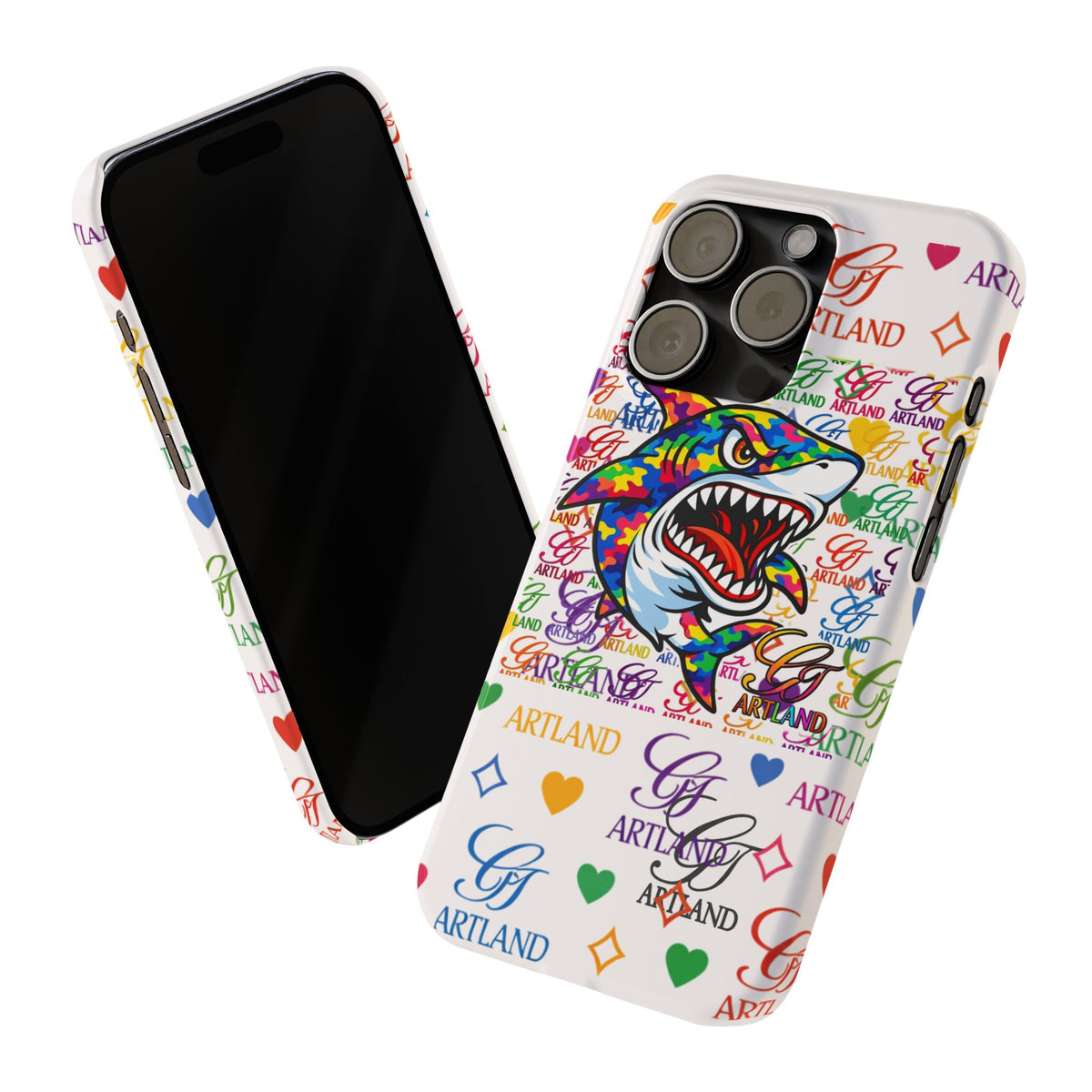 Colorful Designer Shark GT Illustration Slim Phone Case | Rainbow Logo Pattern by GT Artland