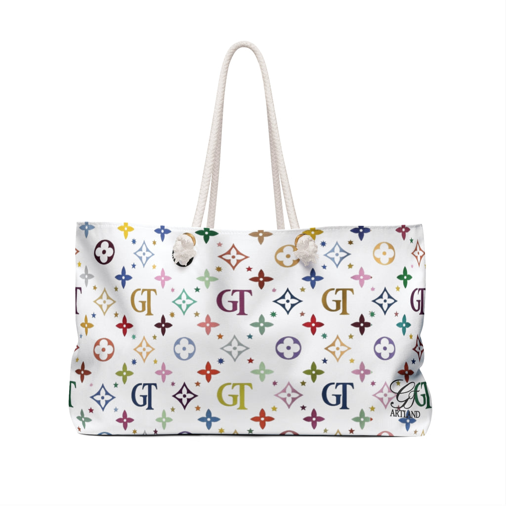 Designer Rainbow Deluxe Monogram High Fashion Pattern Weekender Bag | Canvas Tote Travel Bag by GT Artland