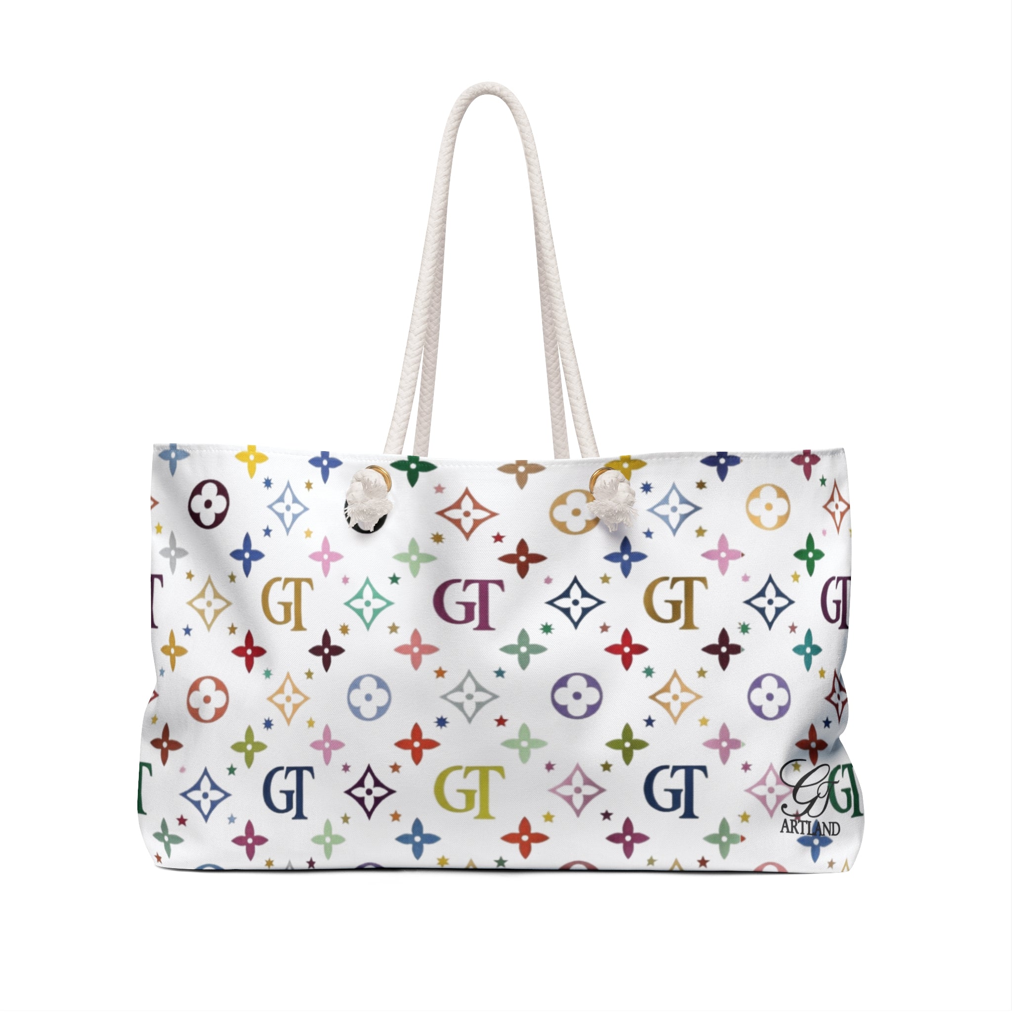 Designer Rainbow Deluxe Monogram High Fashion Pattern Weekender Bag | Canvas Tote Travel Bag by GT Artland