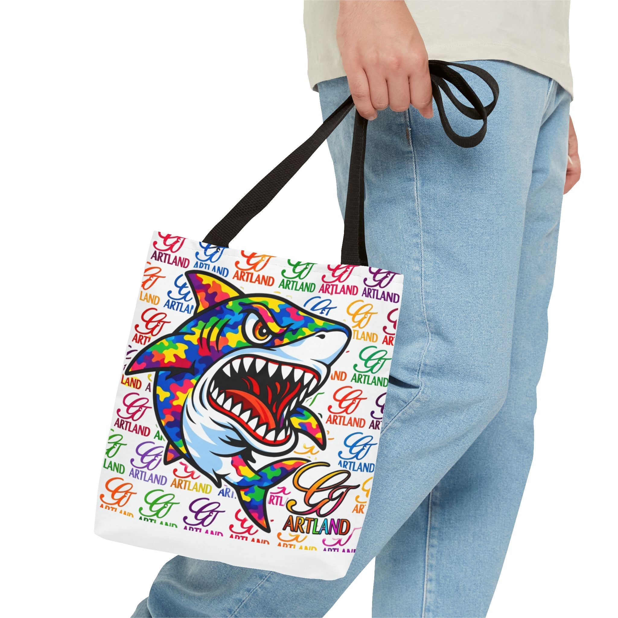 Colorful Shark Print Tote Bag – Vibrant All-Over Graphic Beach & Everyday Shopper