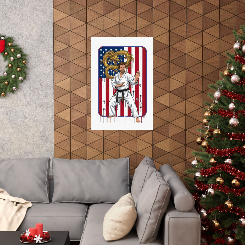 American Flag Karate Chuck Norris Master Poster | Dragon Martial Arts Matte Vertical Print by GT Artland