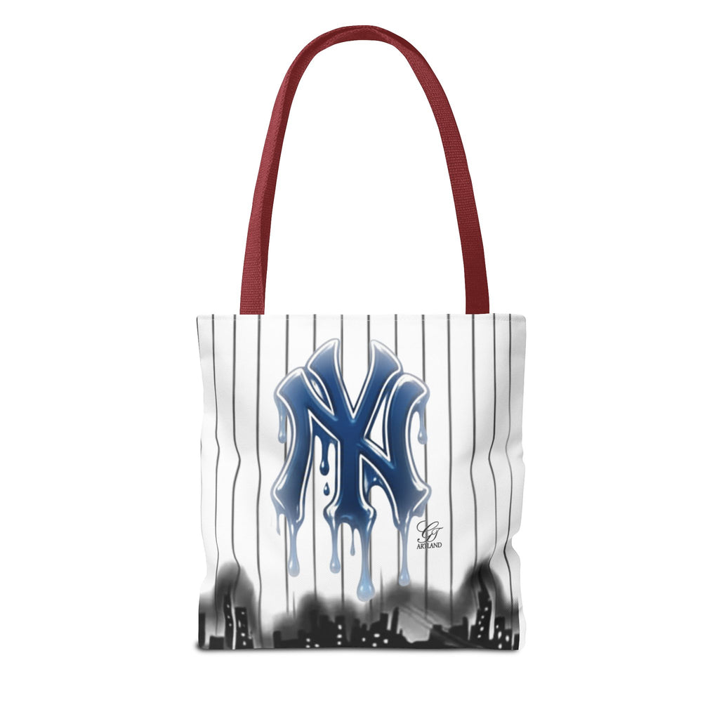 Drip NY Fan Gear Logo Pinstripe Tote Bag — Urban Baseball Cityscape by GT Artland