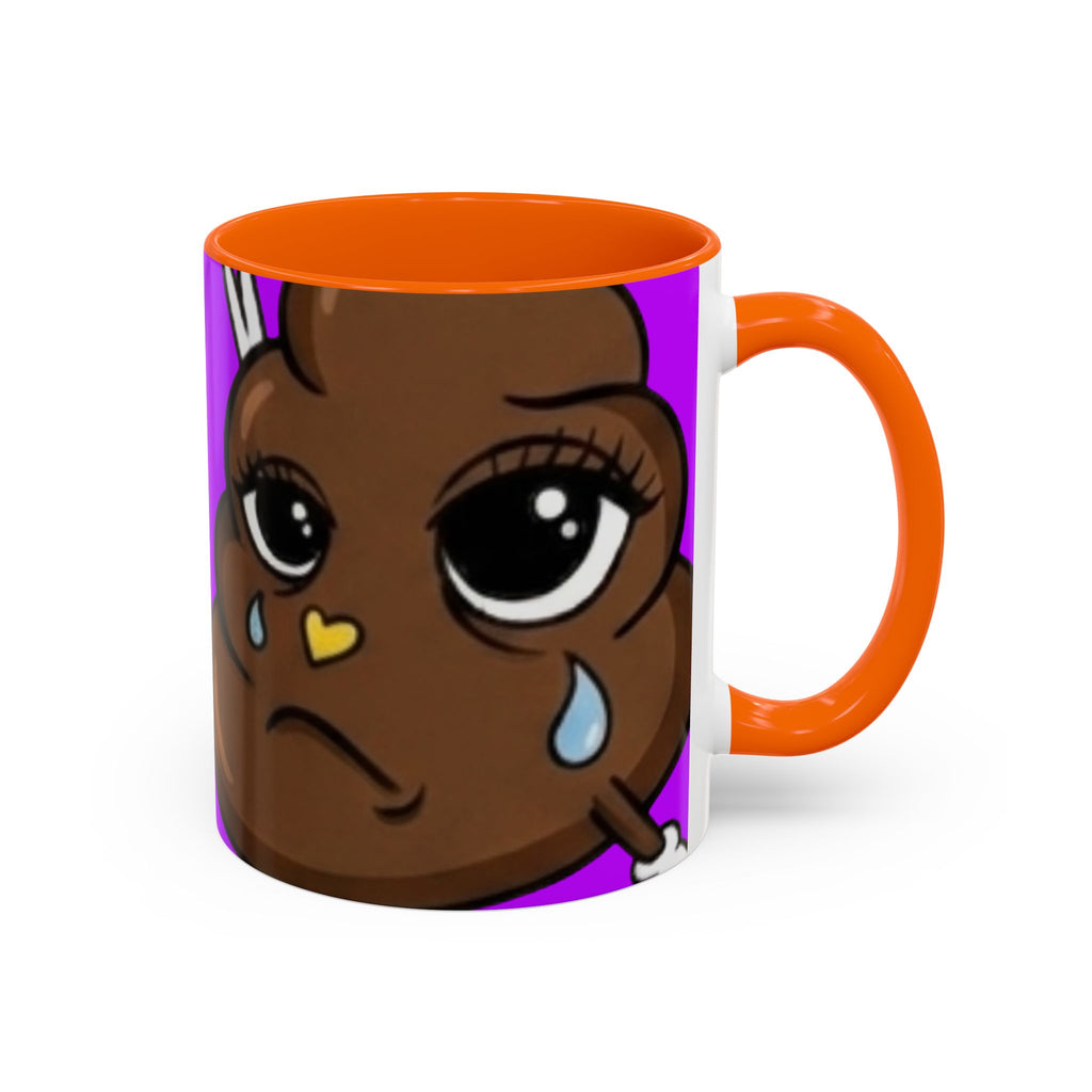 Sad Poop Emoji Accent Coffee Mug (11/15oz) — Funny Cute Kawaii Tearful Poop Design by GT Artland