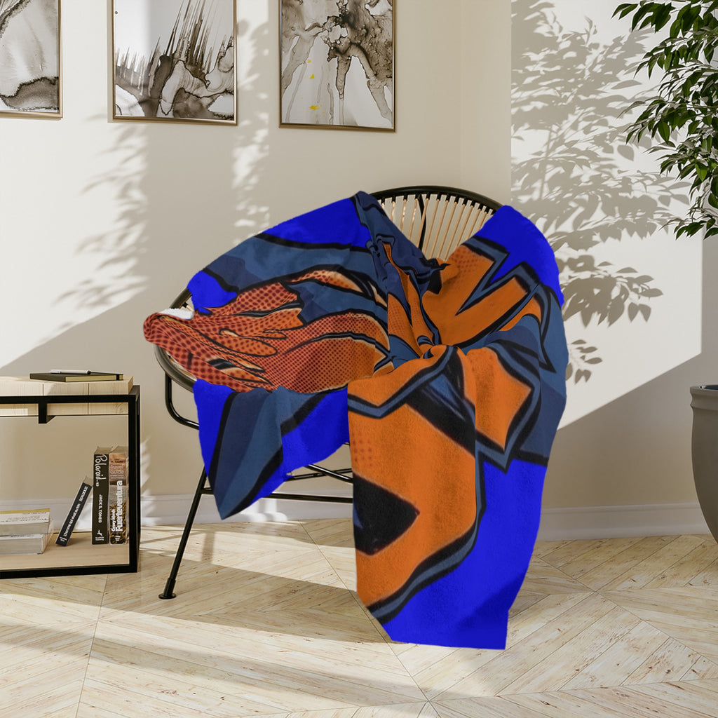 NYC Basketball Drip Velveteen Microfiber Blanket | Orange Blue Hoop Design