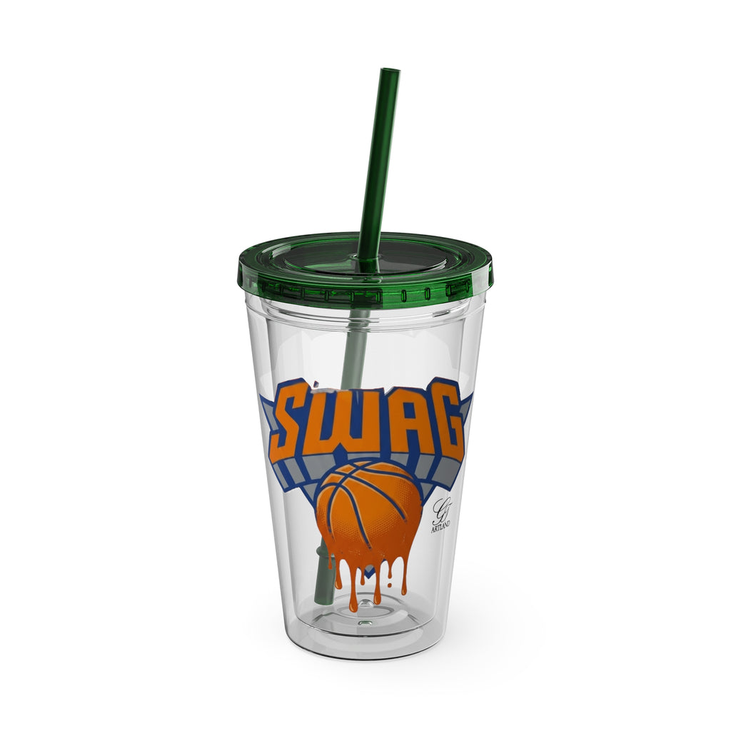 Dripping Basketball SWAG Tumbler | 16oz Clear Cup with Straw by GT Artland