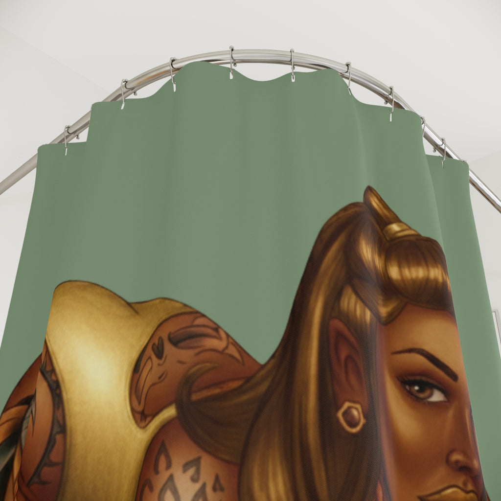 Tattooed Pinup Diva Shower Curtain - Green- Bathroom