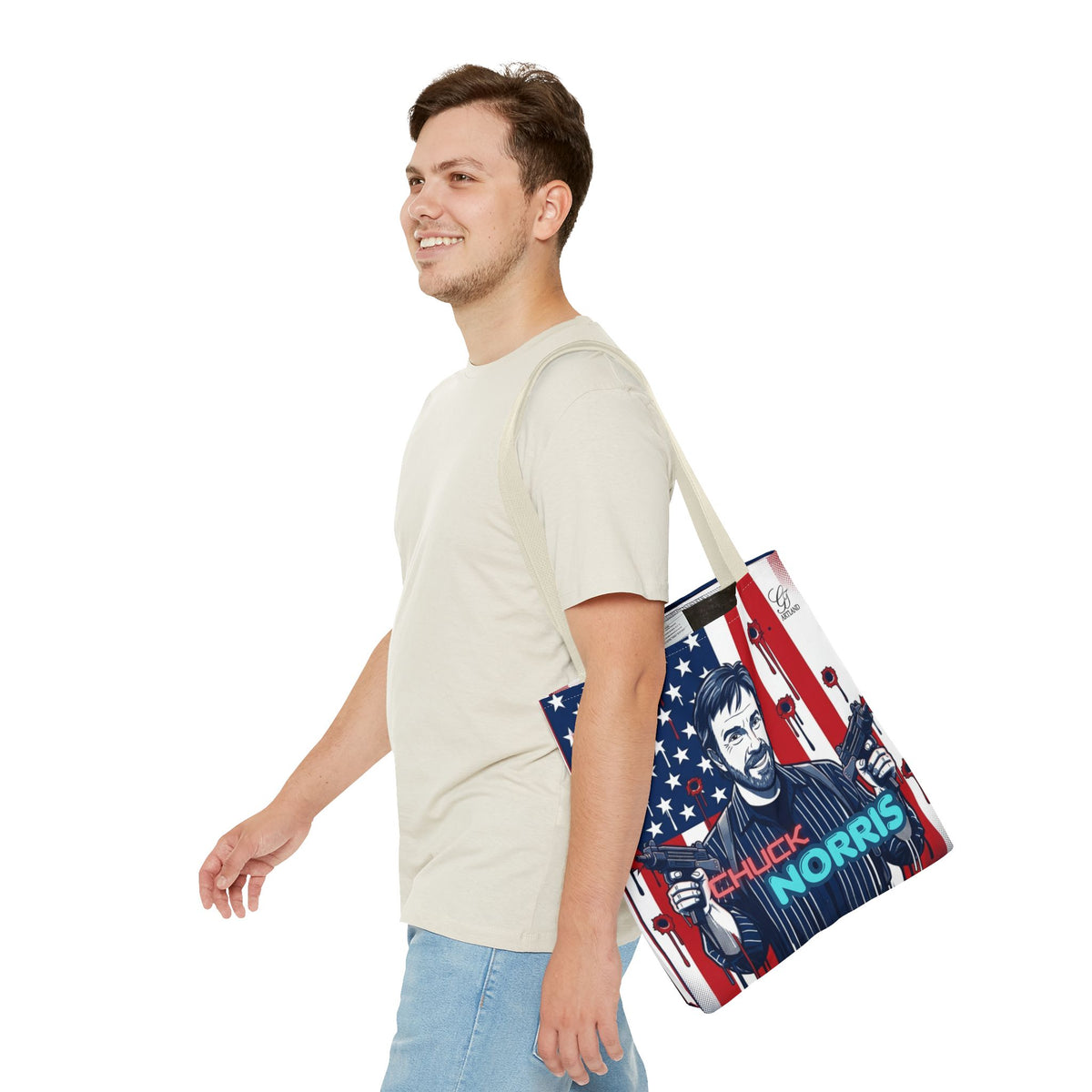 Patriotic Action Designer Edition Hero Tote Bag — 'Chuck Norris' Graphic by GT Artland