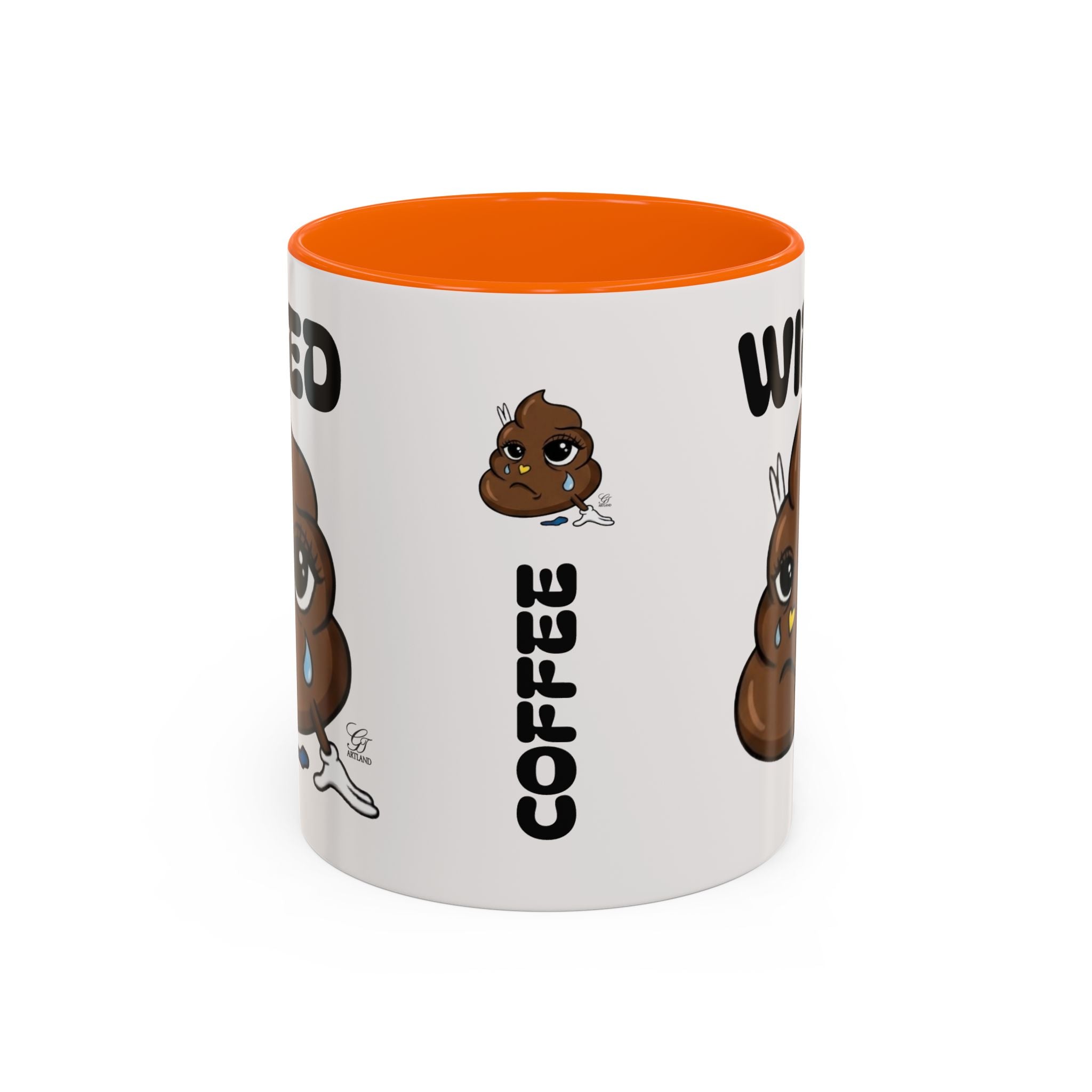 Wired Coffee Mug — Funny Poop Emoji Design Accent Mug (11/15 oz) by GT Artland