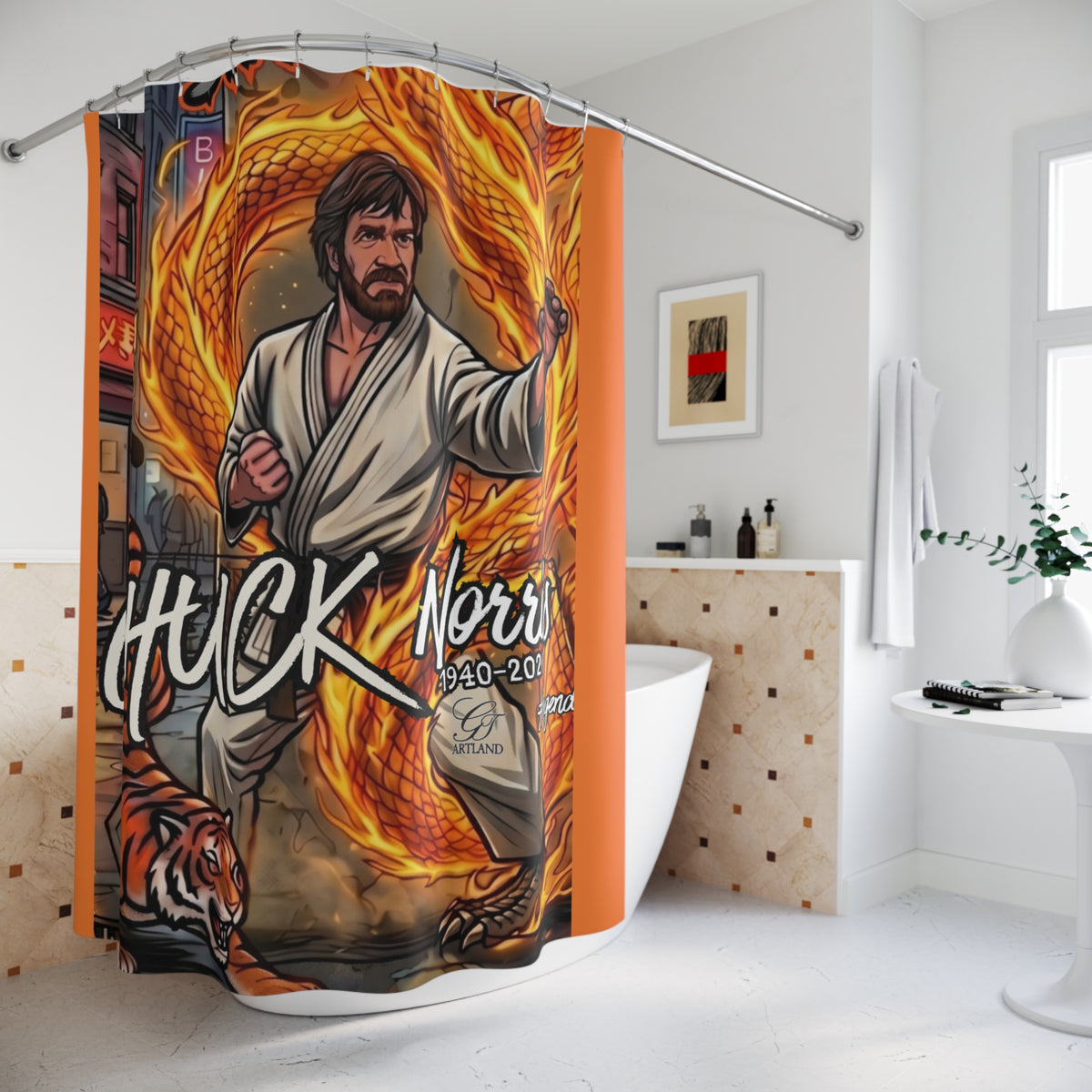 Chuck Norris Dragon Flames Shower Curtain