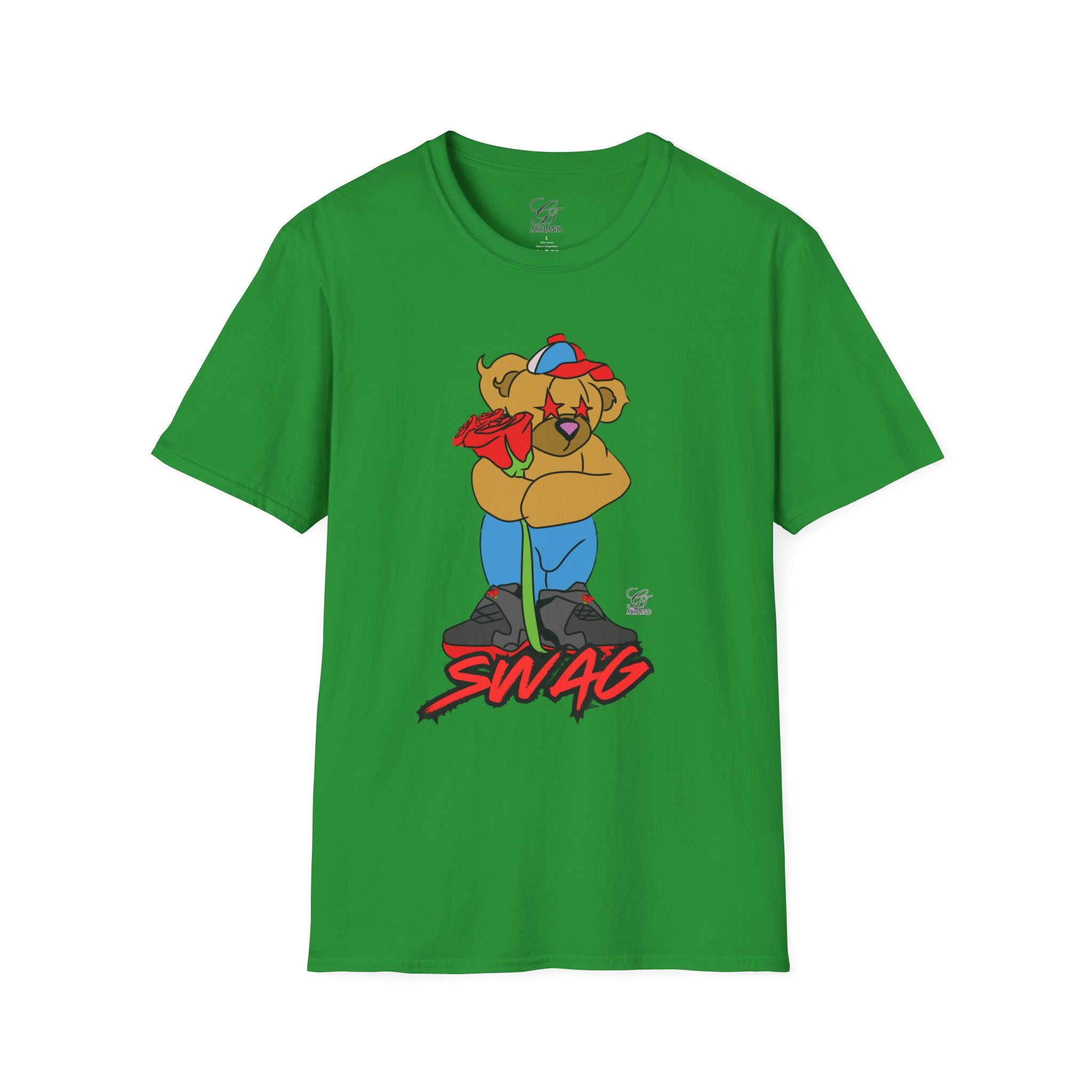 Cartoon Bear with Swag Graphic T-Shirt - Tee