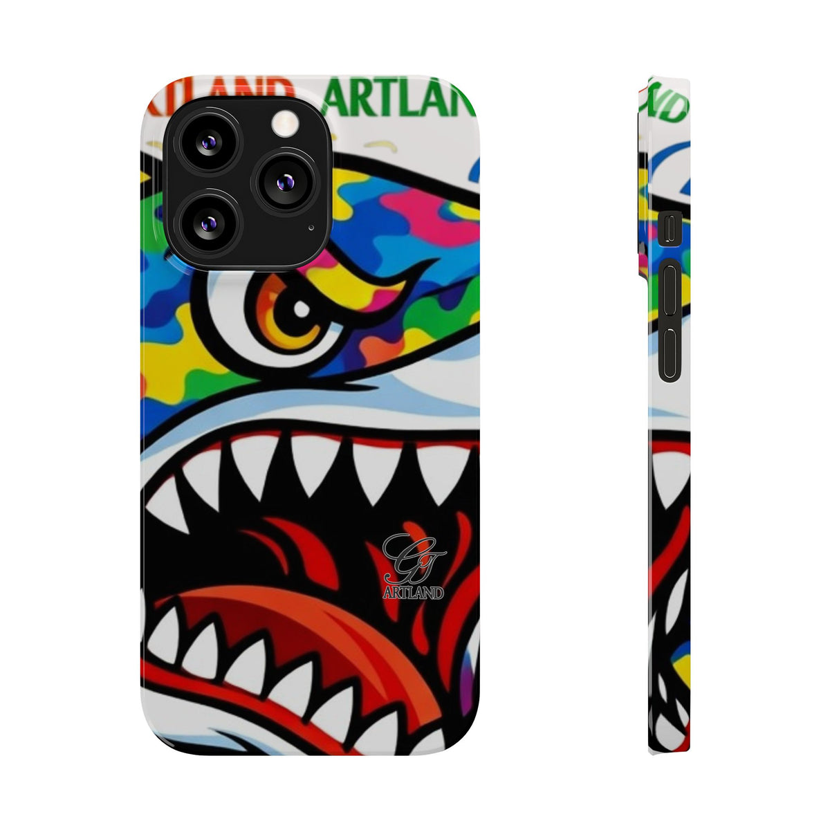 Colorful Designer Shark Face Slim Phone Case | Bold Shark Bite Graphic by GT Artland