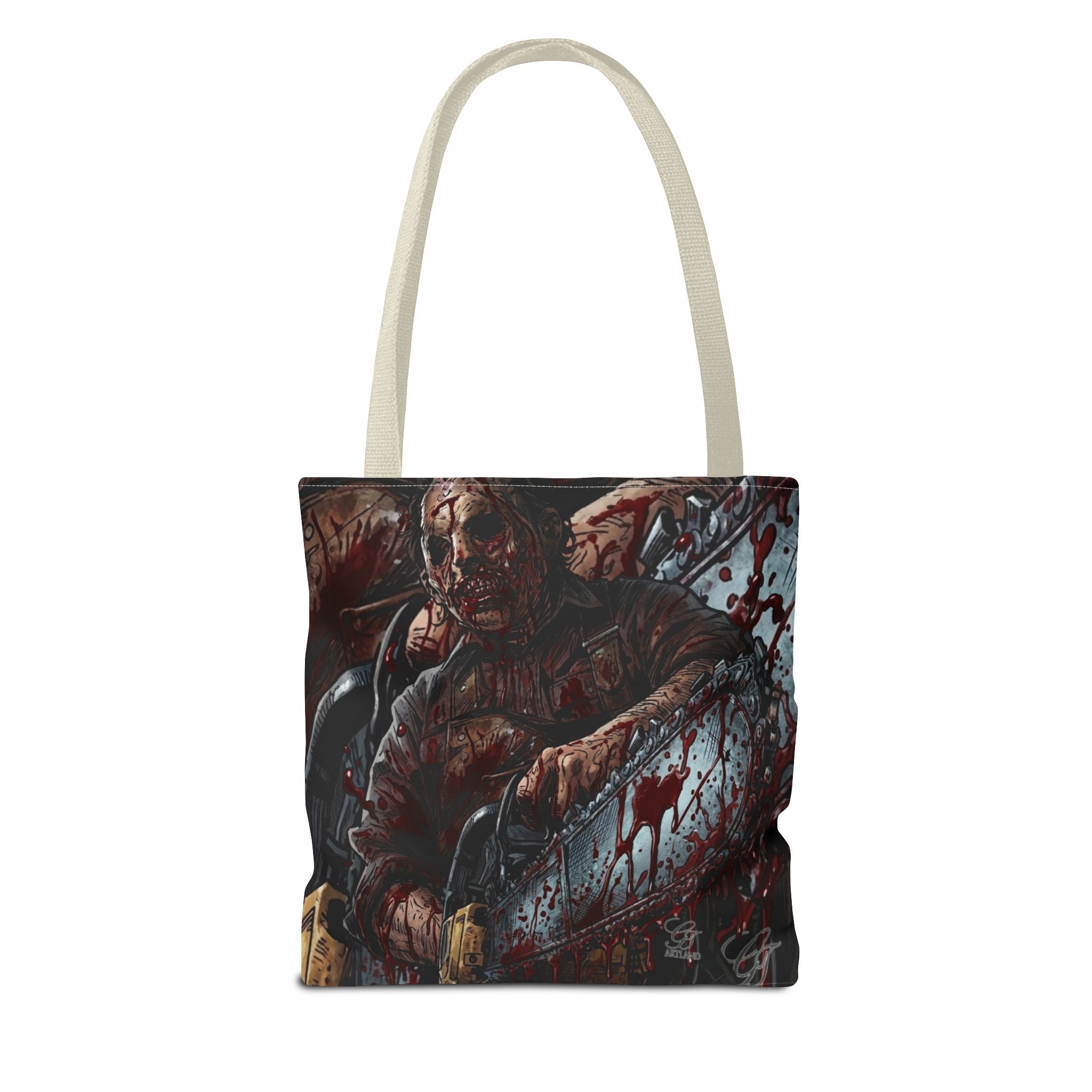 Bloody Zombie Chainsaw Tote Bag | Horror Thriller by GT Artland