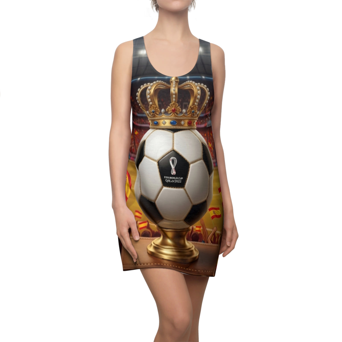 Spainard Soccer Ball Crown Designer Drip Racerback Dress | All Over Print by GT Artland