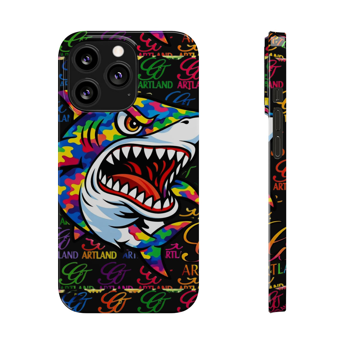 Colorful Shark GT Illustration Slim Phone Case | Neon Graffiti Pattern by GT Artland